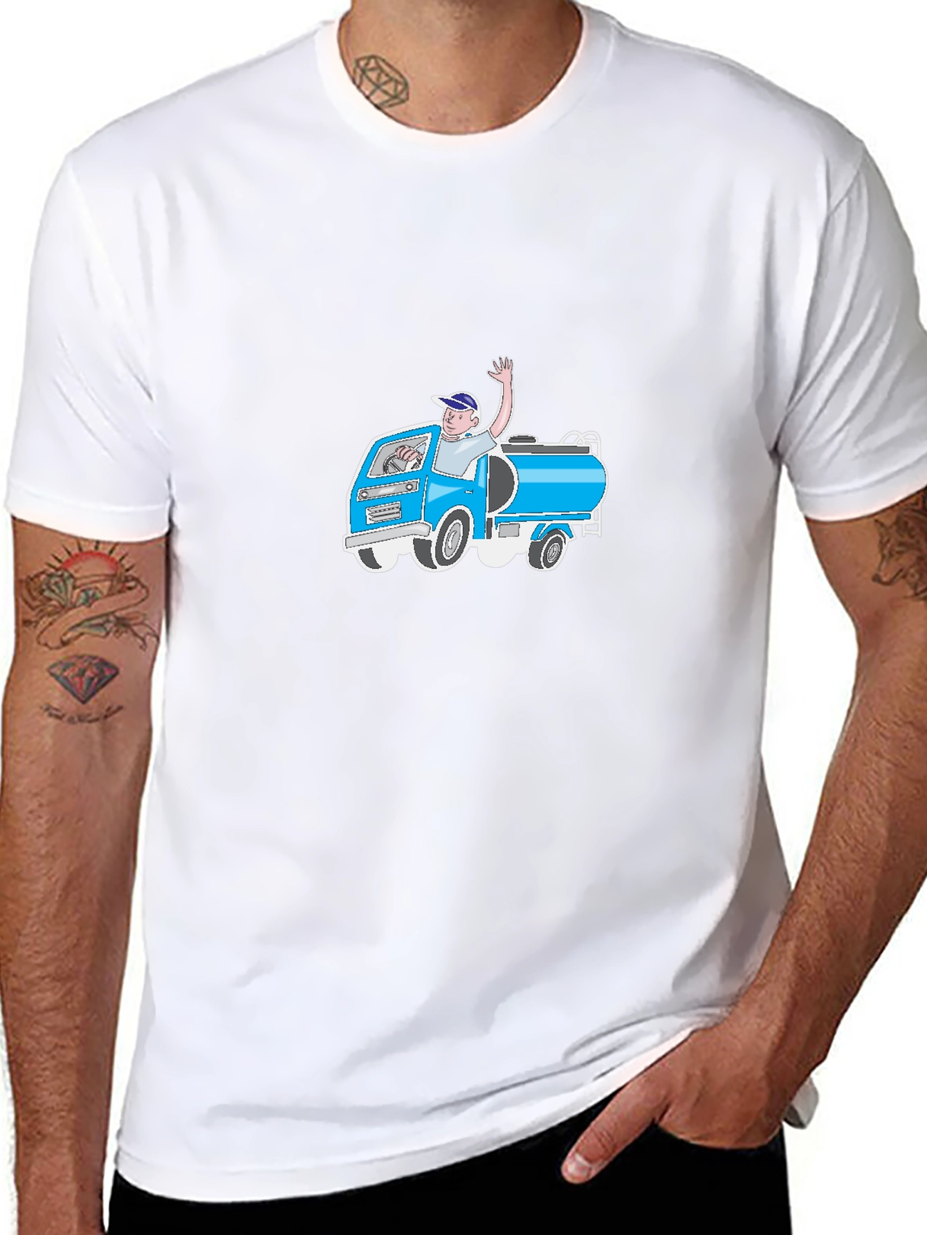 Cartoon Tank Truck Graphic T-Shirt