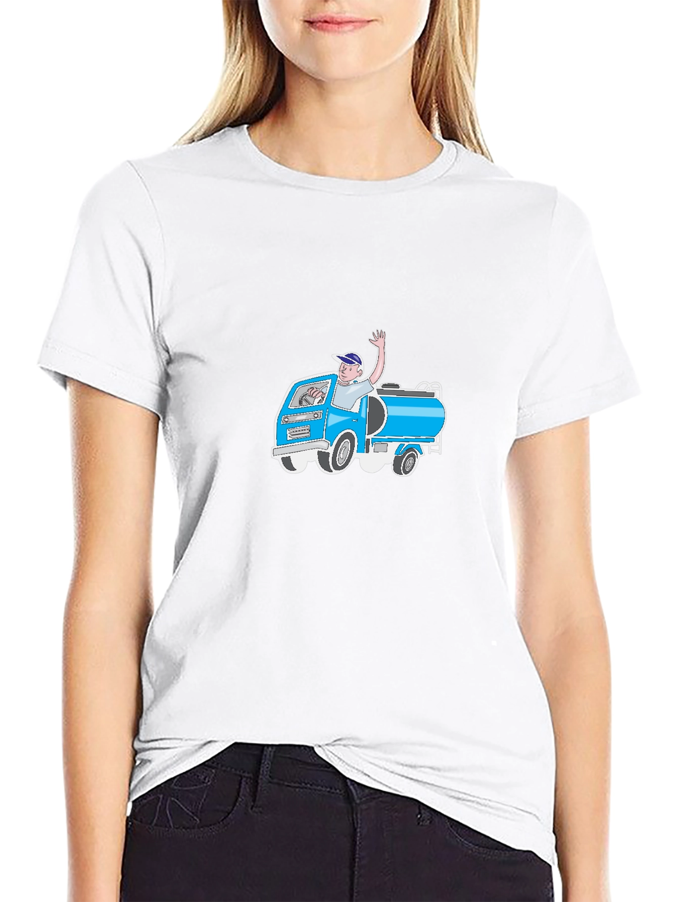 Cartoon Tank Truck Graphic T-Shirt