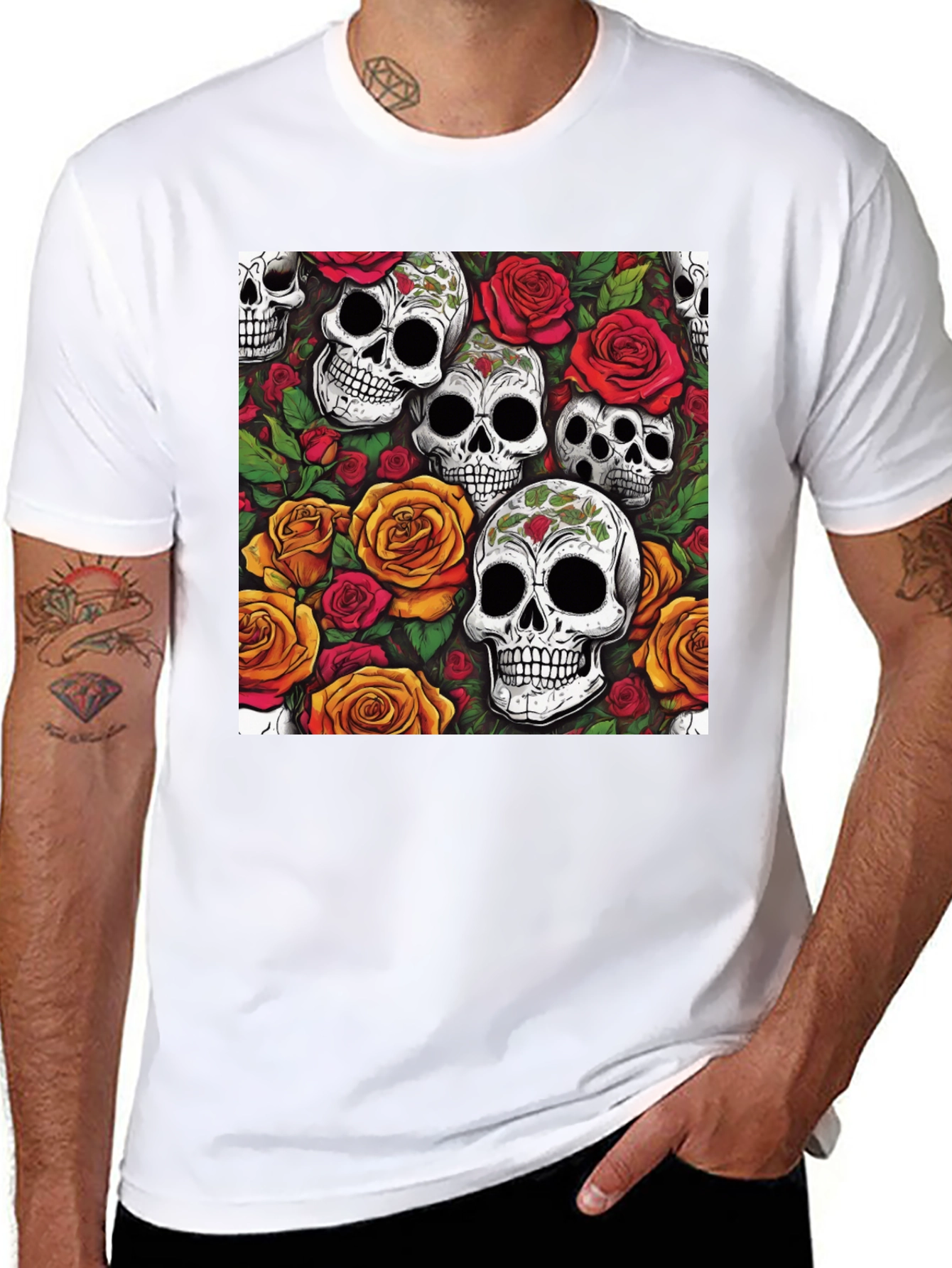 Skull and Roses Graphic Tee - Black