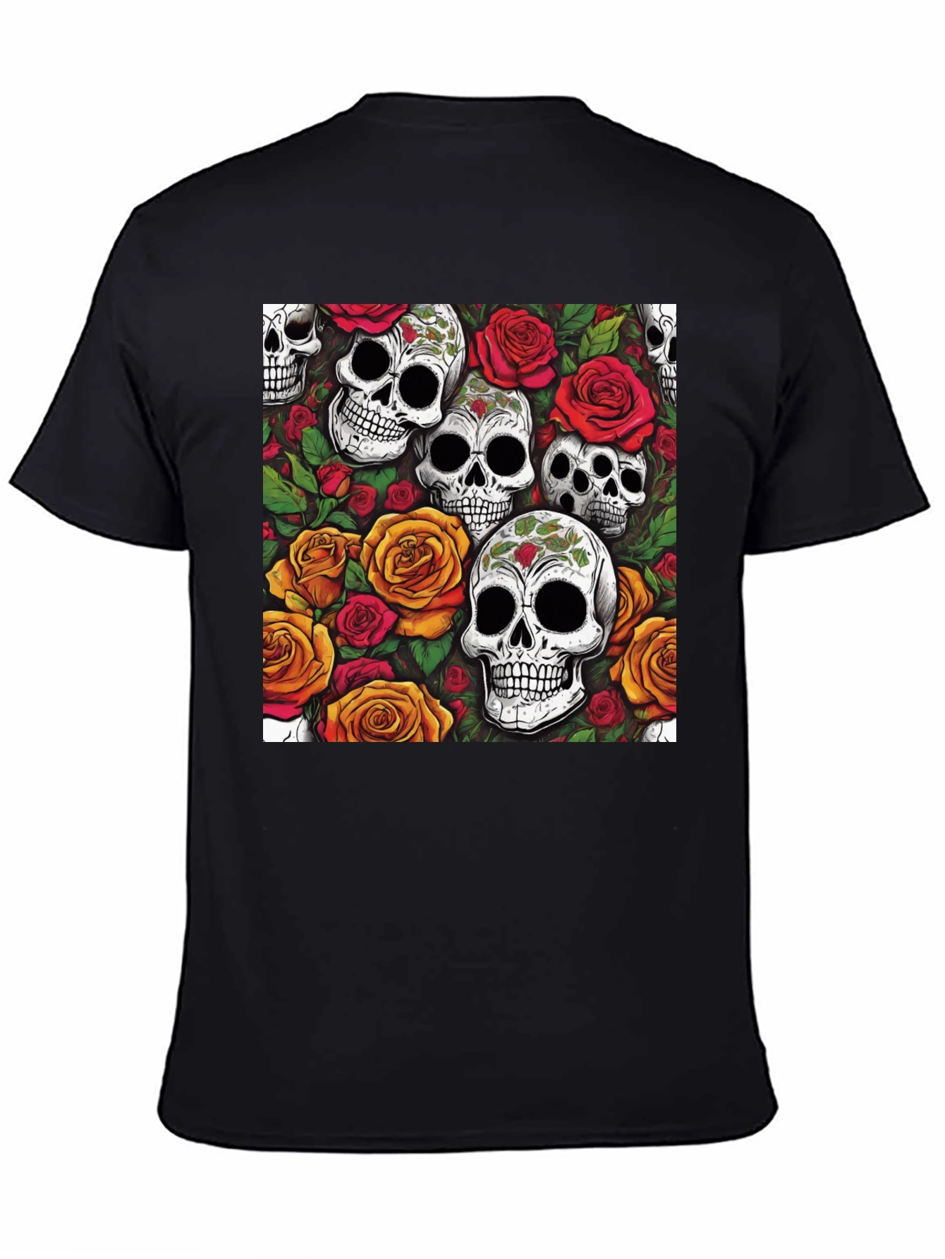 Skull and Roses Graphic Tee - Black