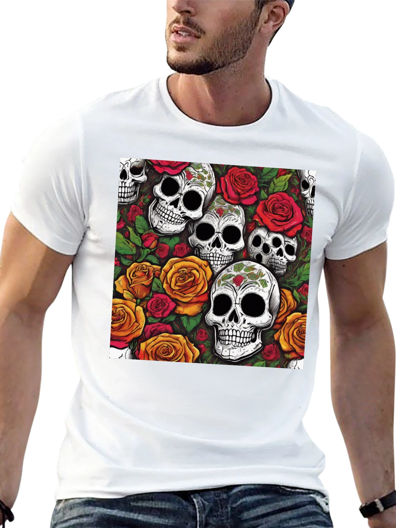 Skull and Roses Graphic Tee - Black