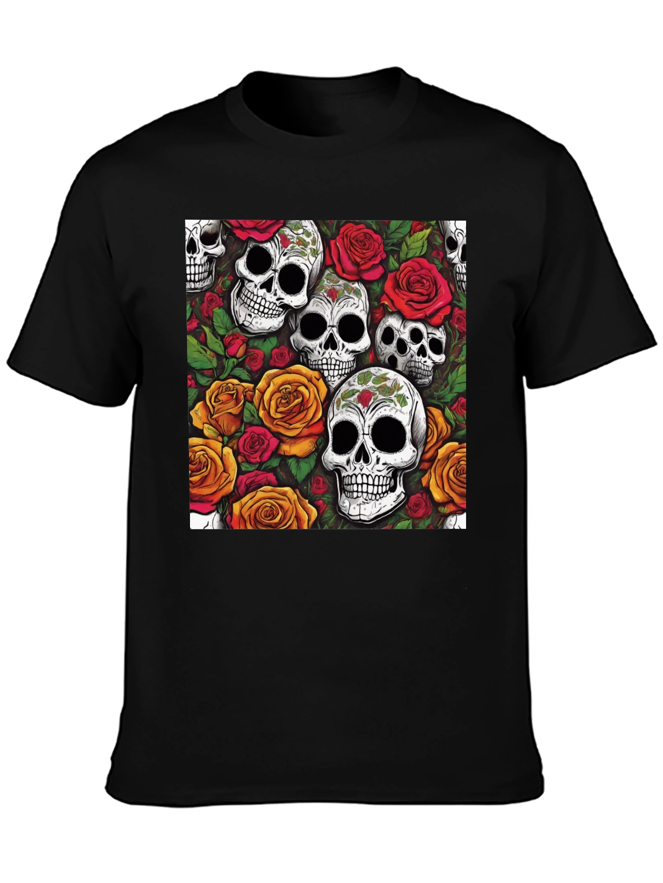 Skull and Roses Graphic Tee - Black