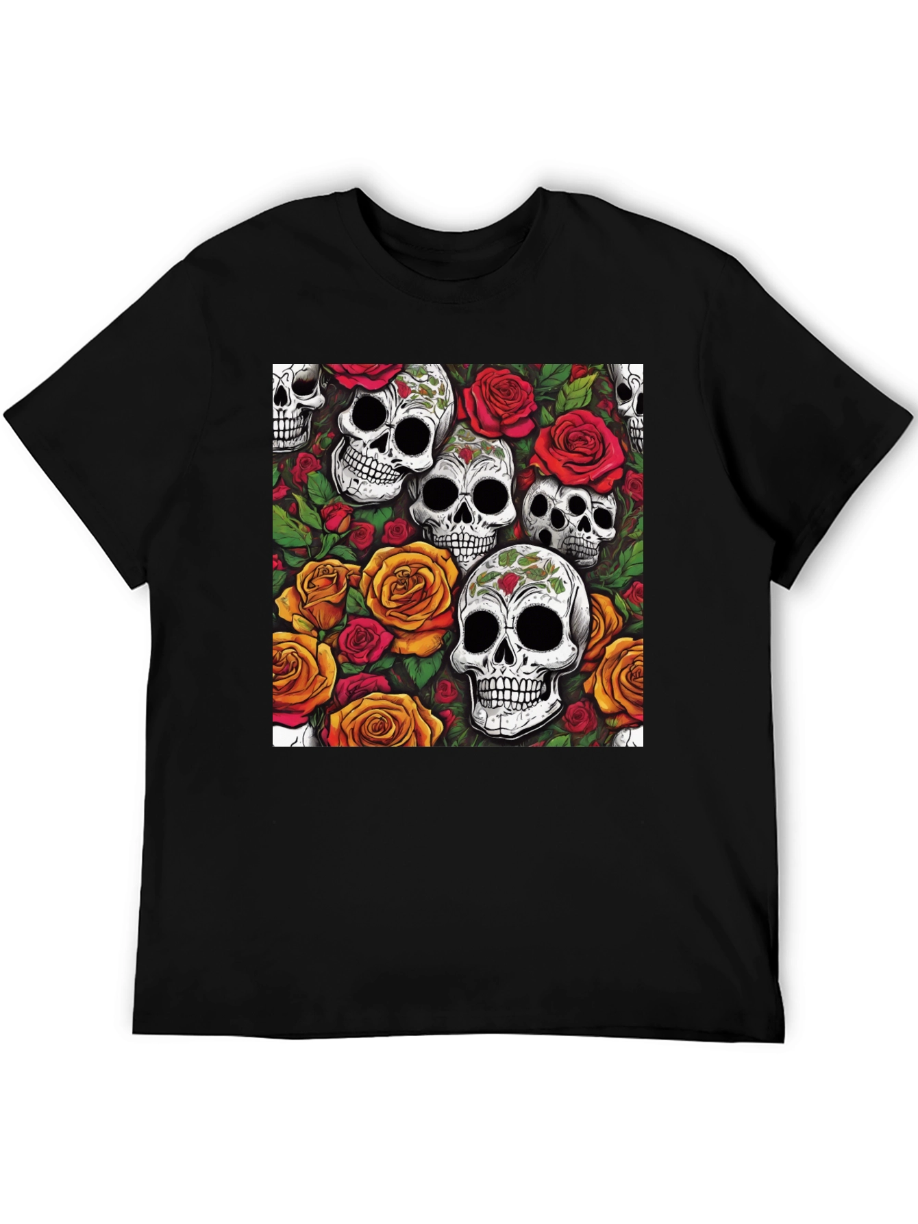 Skull and Roses Graphic Tee - Black