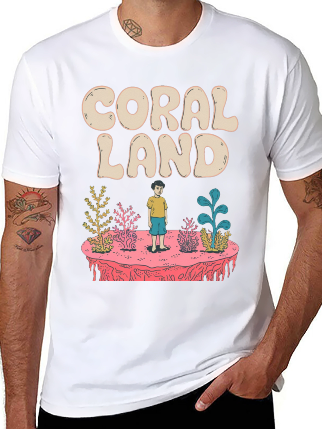 Coral Land Black Graphic T-Shirt
