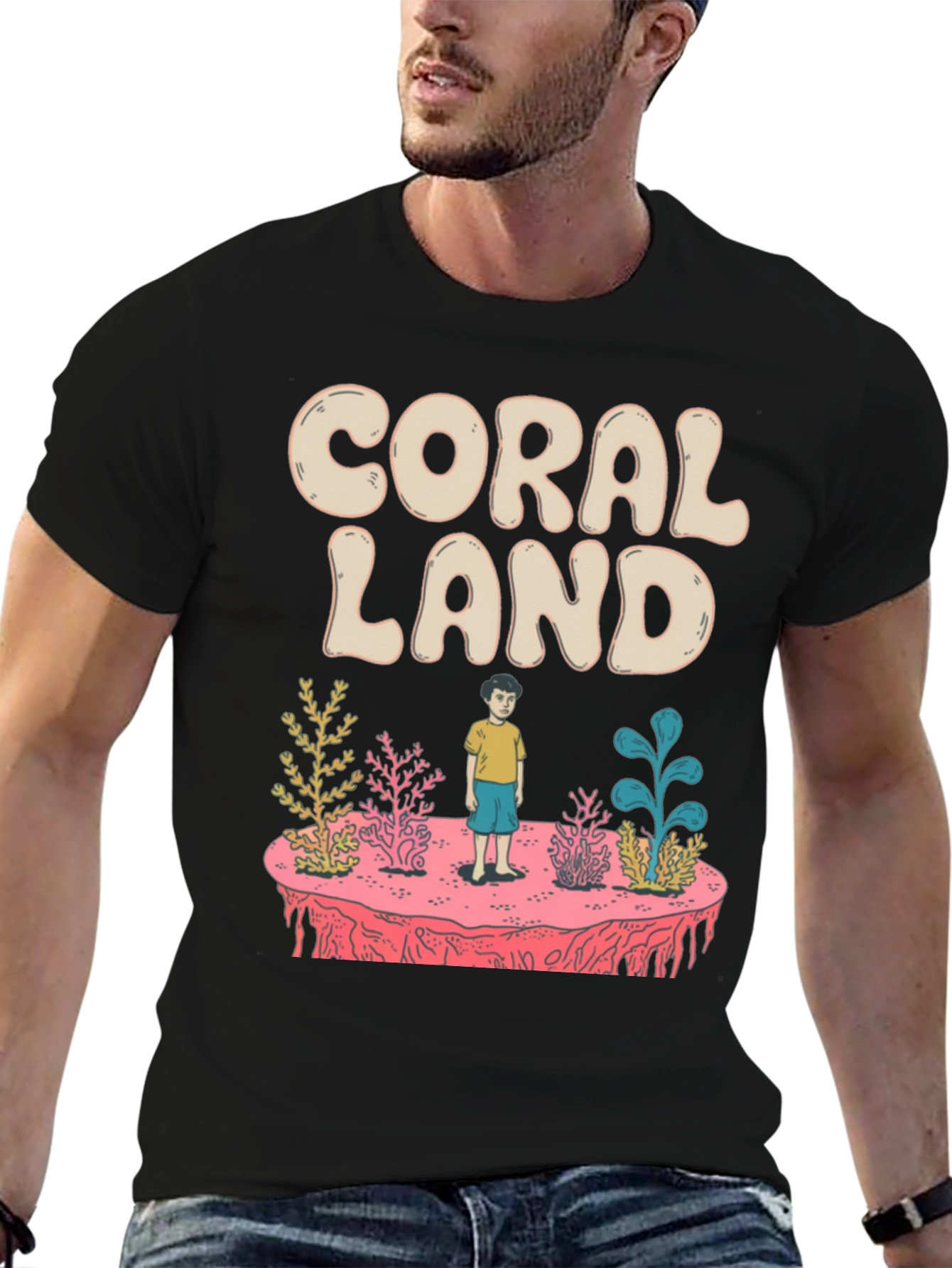Coral Land Black Graphic T-Shirt