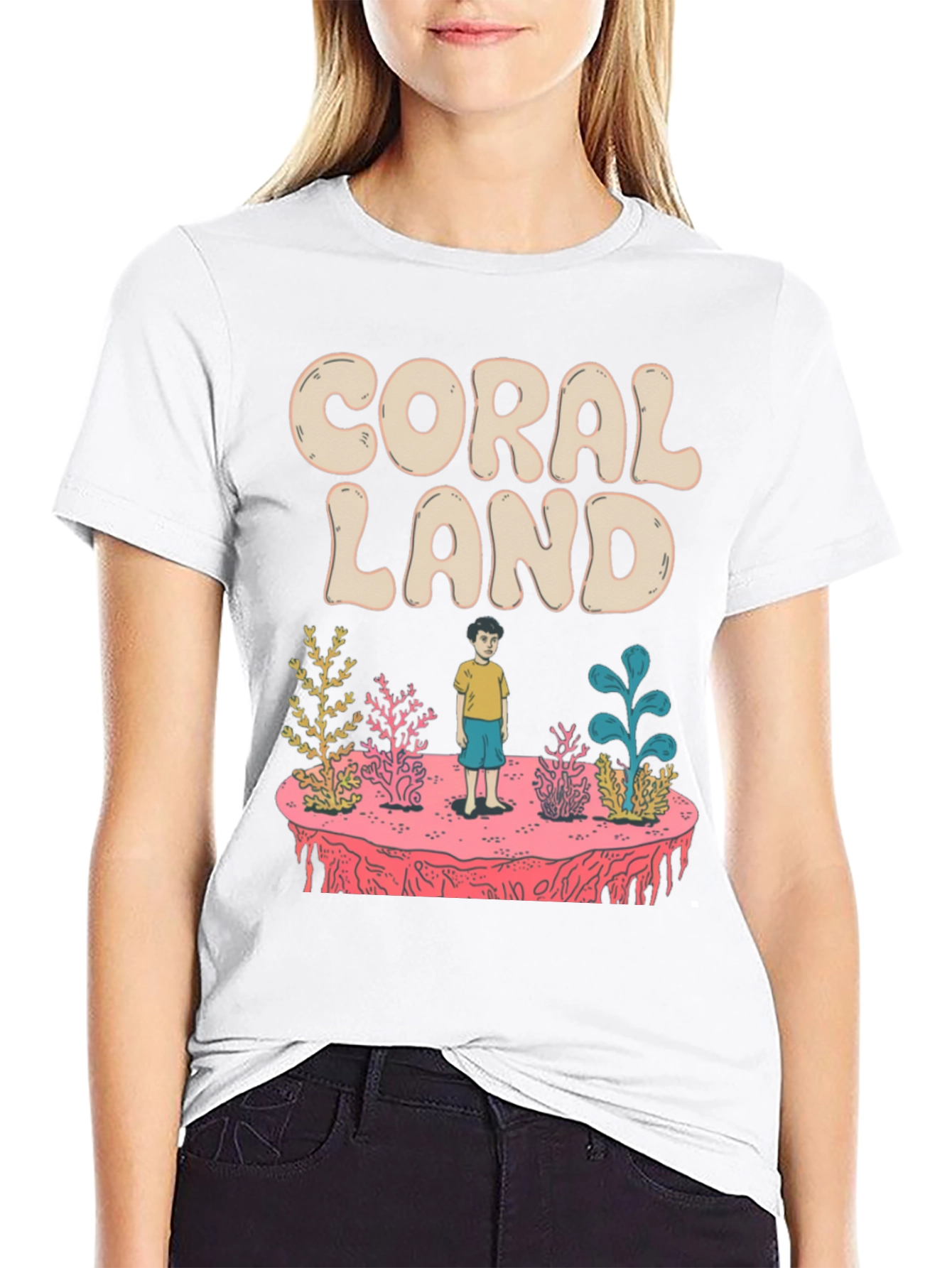 Coral Land Black Graphic T-Shirt