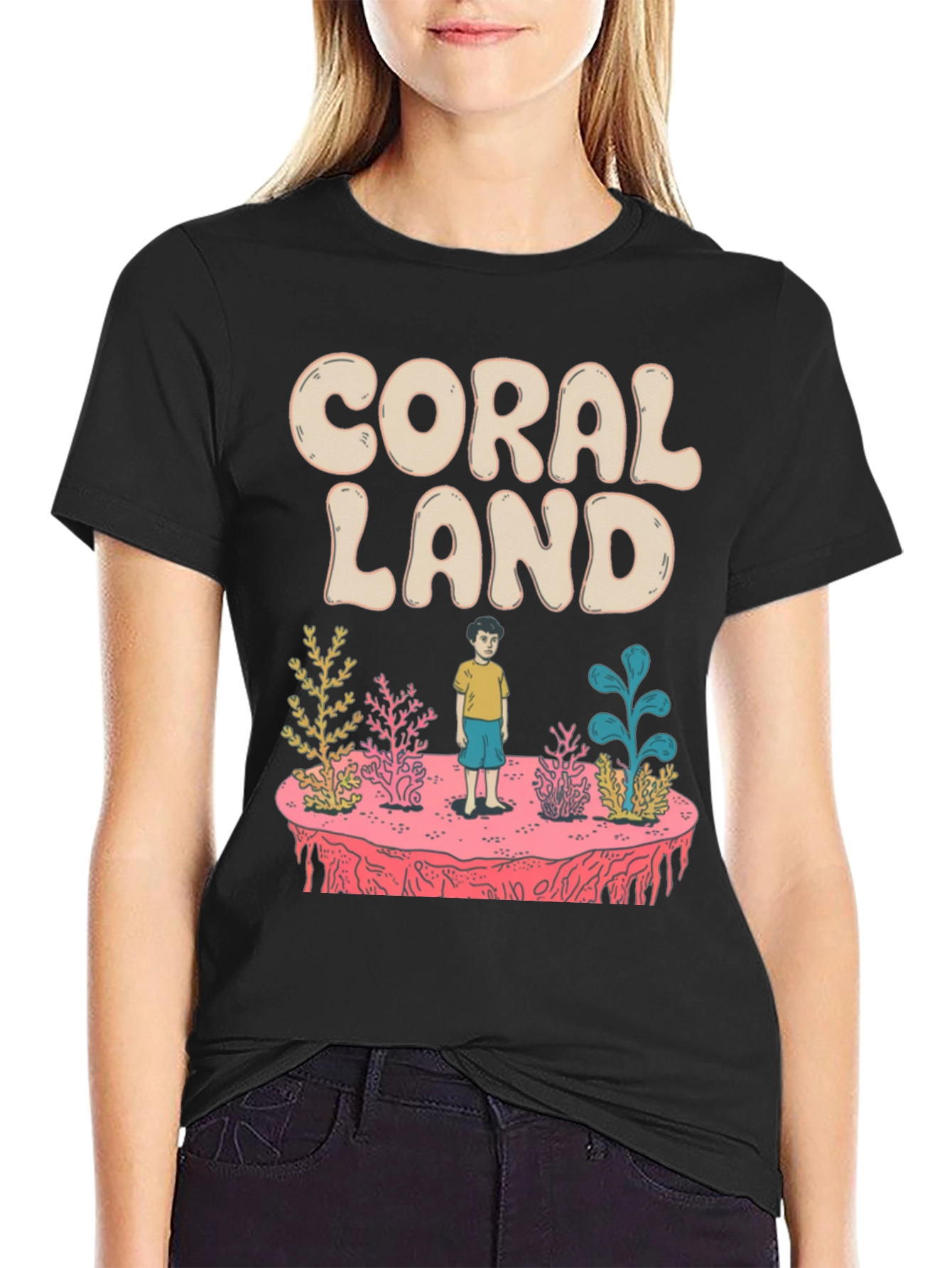 Coral Land Black Graphic T-Shirt