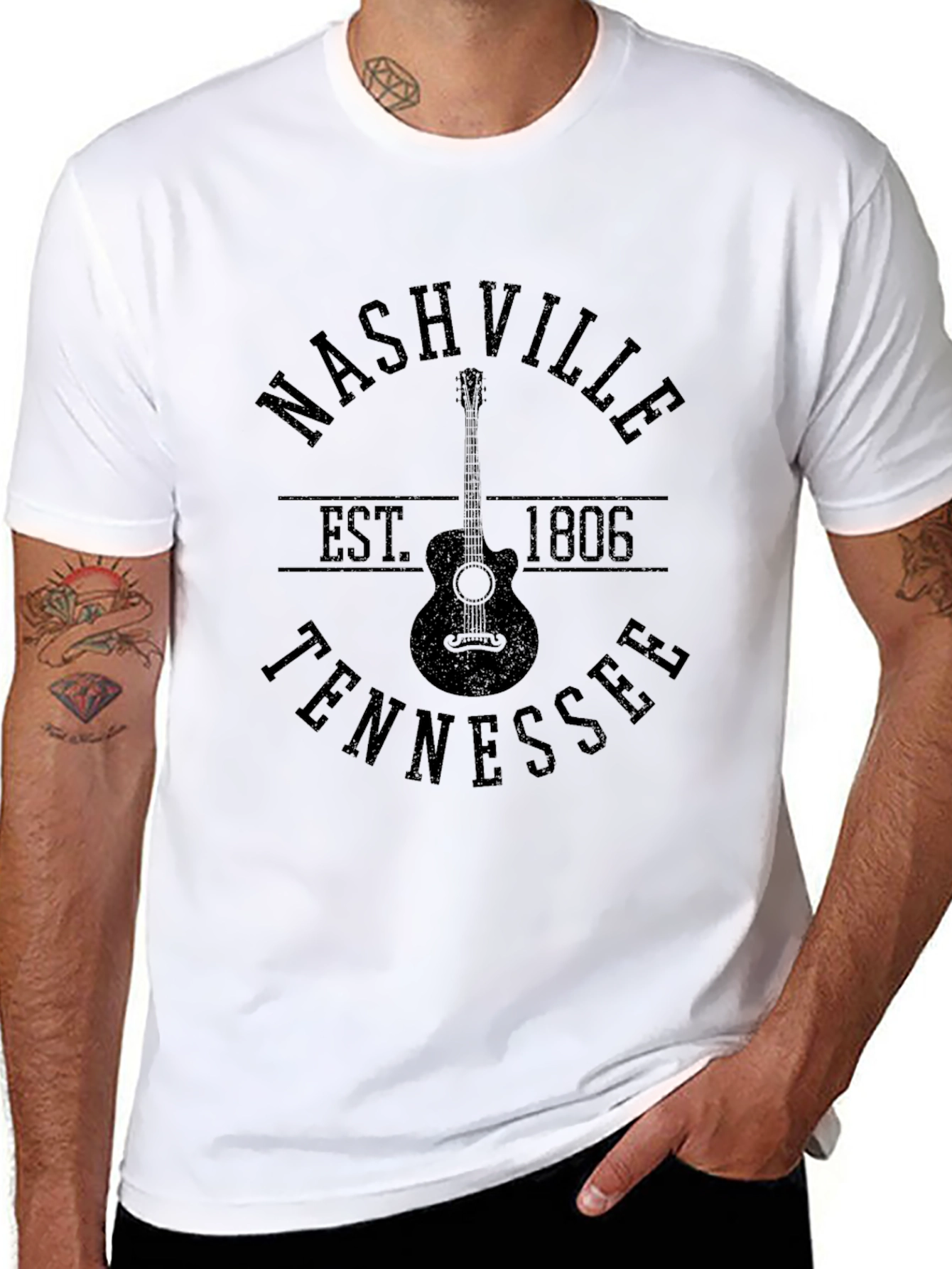 Nashville Tennessee Guitar Black T-Shirt