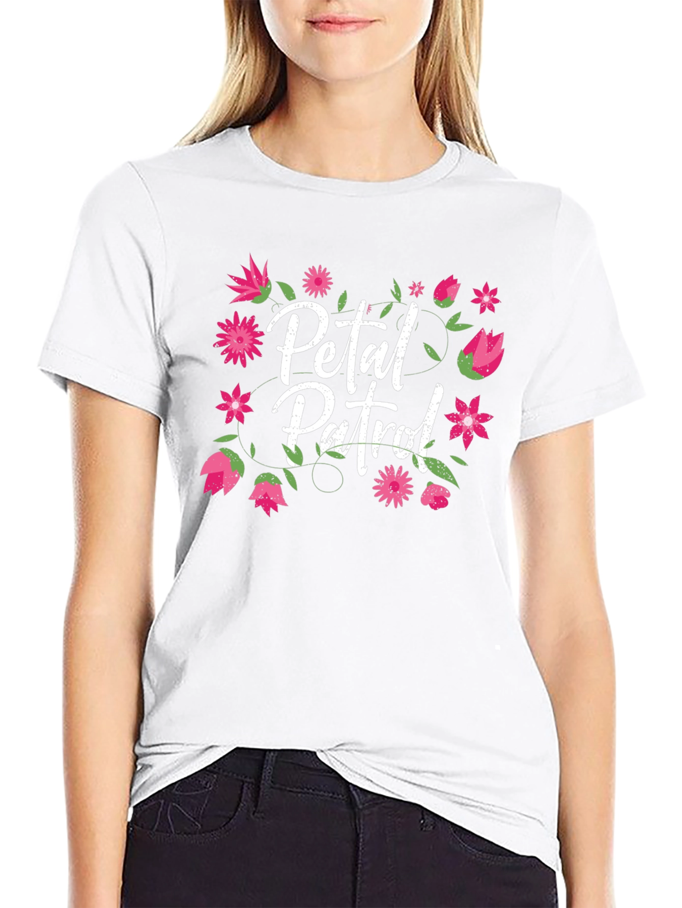 Petal Patrol Floral Graphic Black T-Shirt