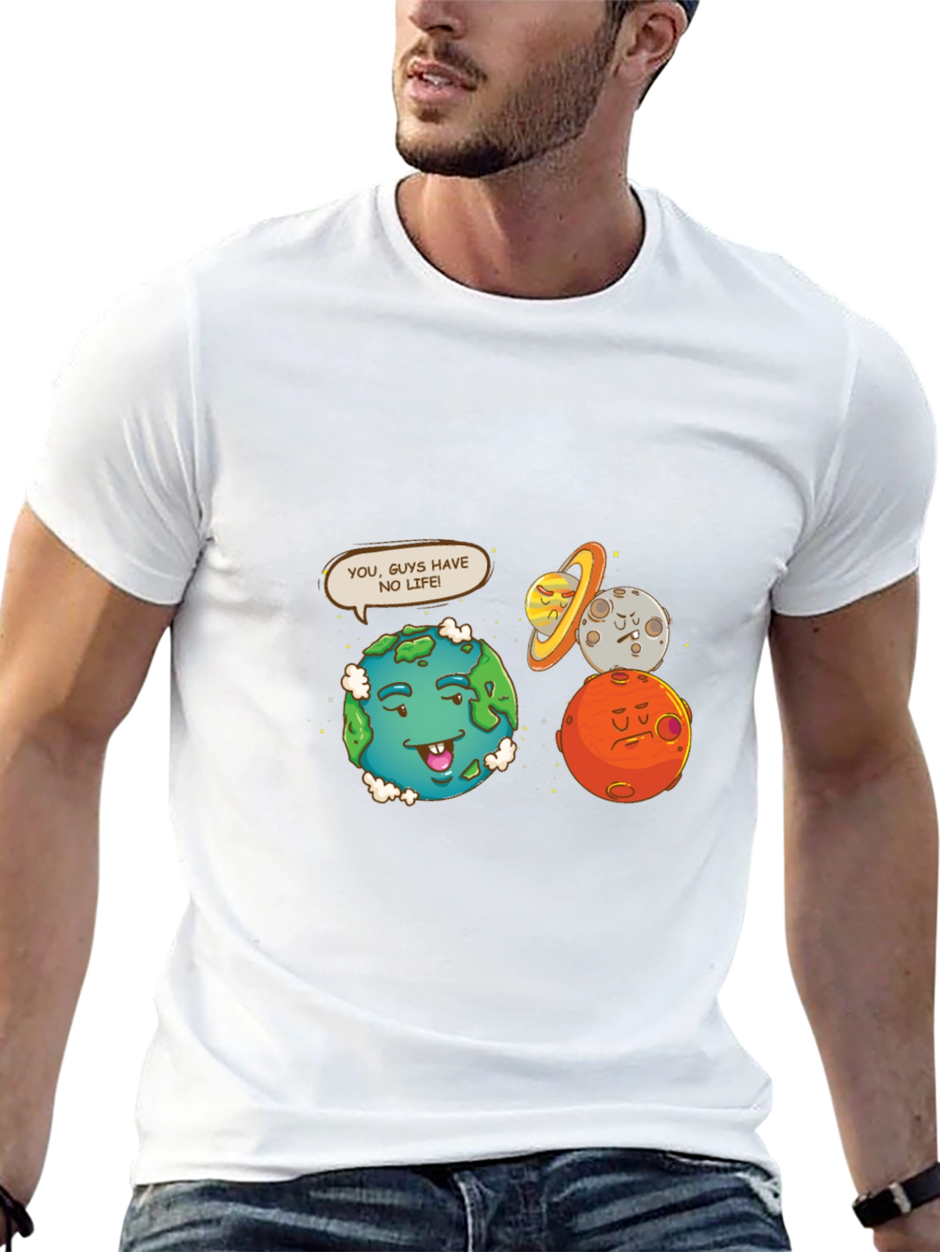 Funny Planet Graphic Tee - No Life Earth Cartoon