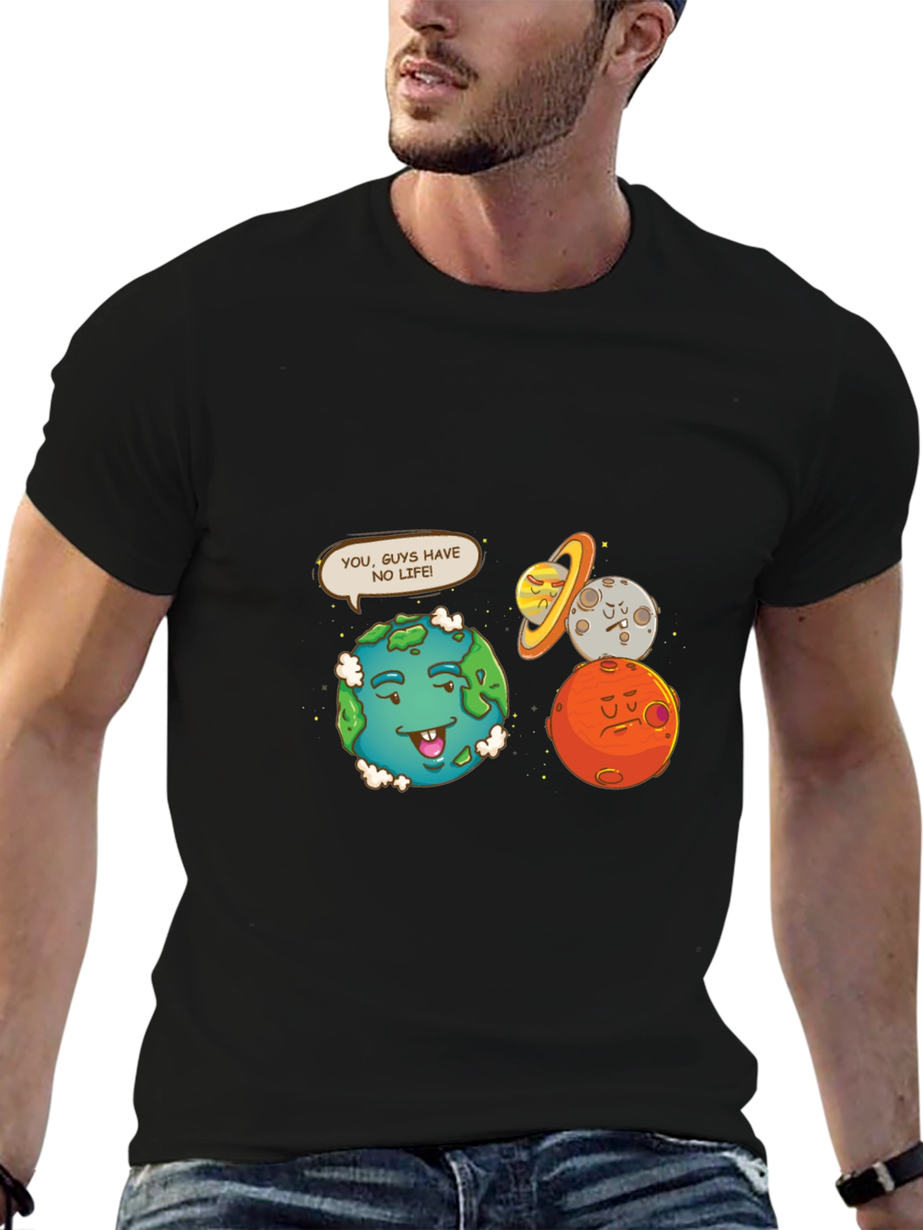 Funny Planet Graphic Tee - No Life Earth Cartoon