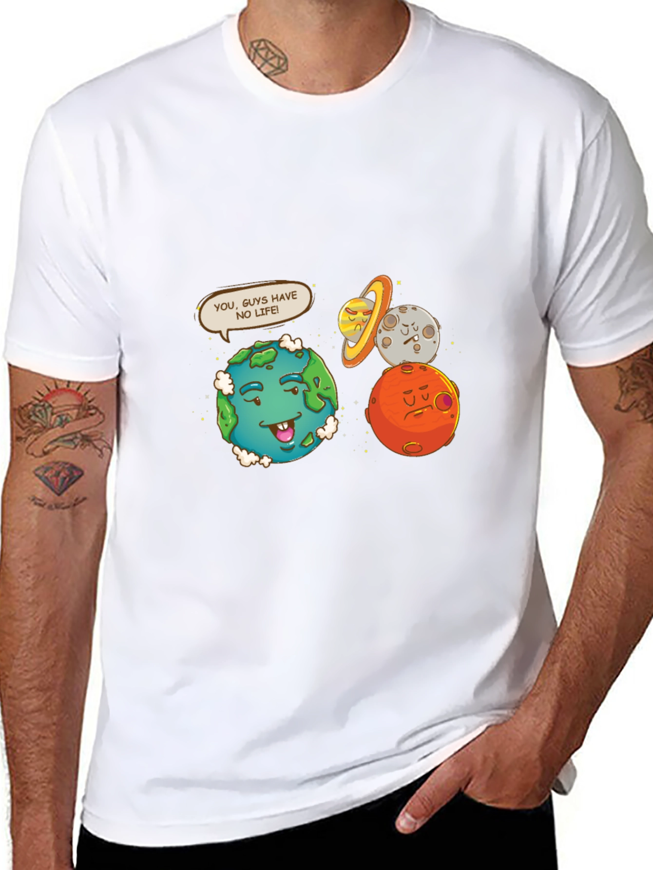 Funny Planet Graphic Tee - No Life Earth Cartoon