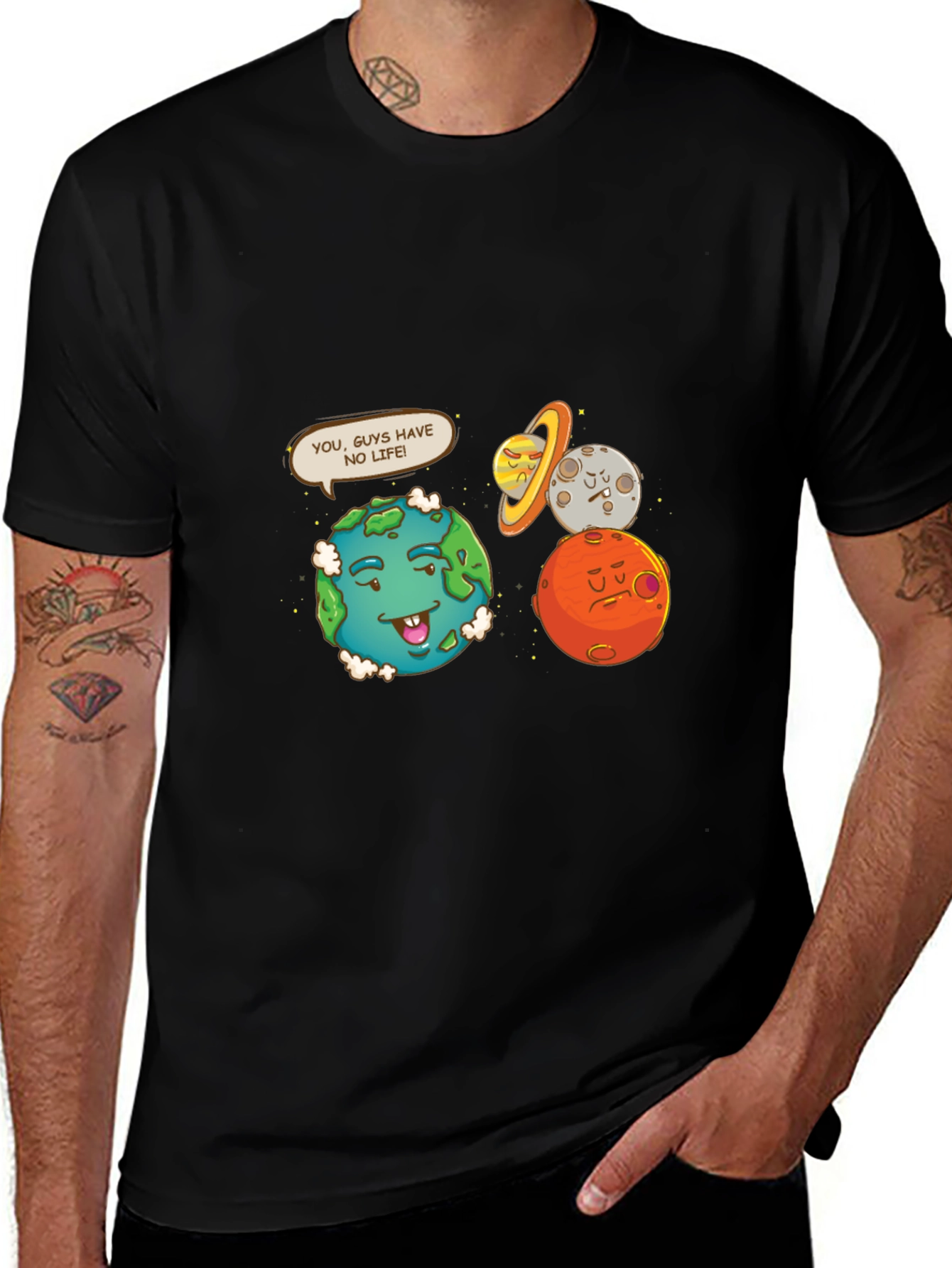Funny Planet Graphic Tee - No Life Earth Cartoon