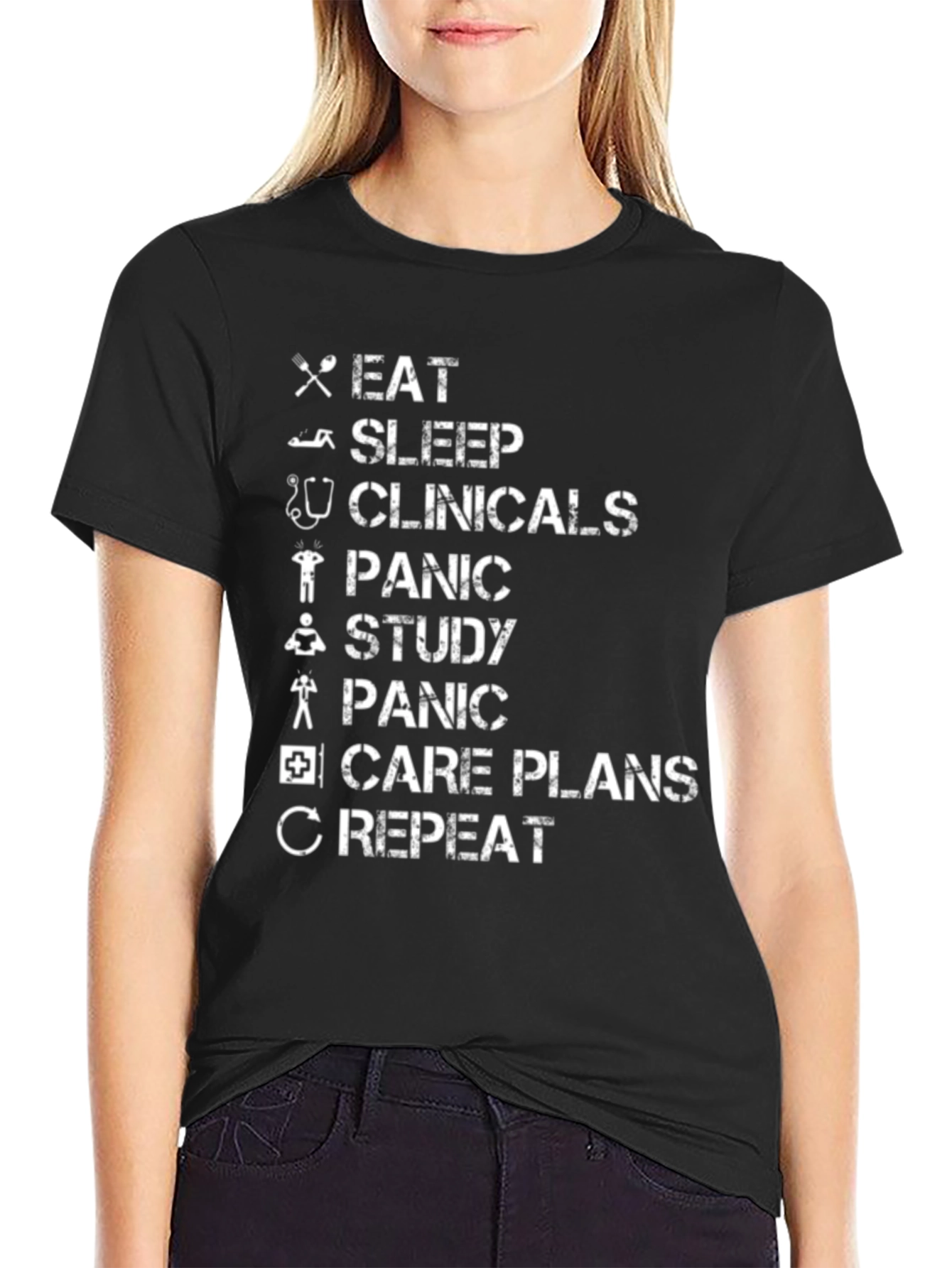 Eat Sleep Clinicals Panic Study Repeat T-Shirt
