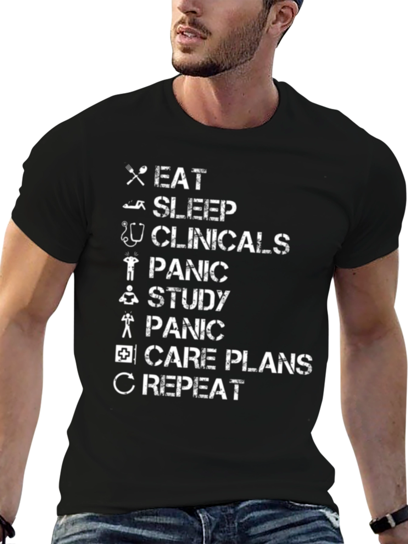 Eat Sleep Clinicals Panic Study Repeat T-Shirt