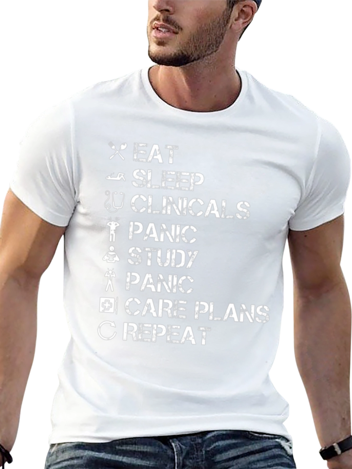 Eat Sleep Clinicals Panic Study Repeat T-Shirt