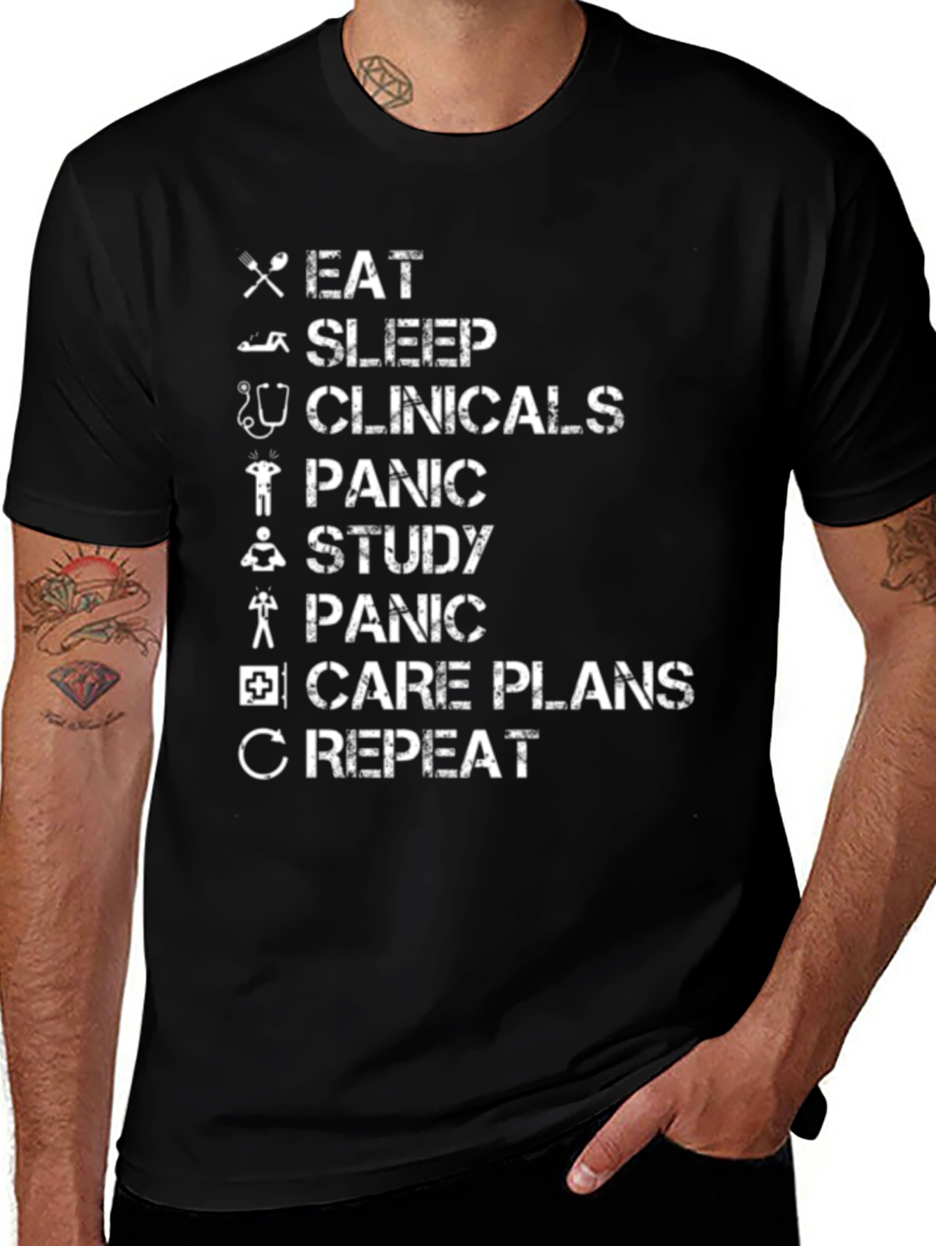 Eat Sleep Clinicals Panic Study Repeat T-Shirt