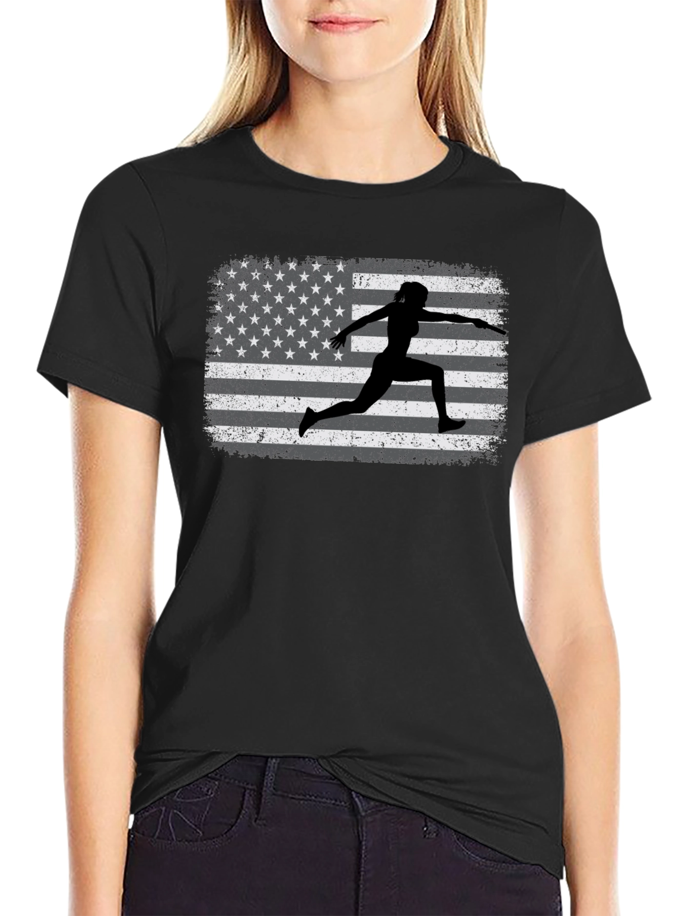 American Flag Fencing Silhouette T-Shirt