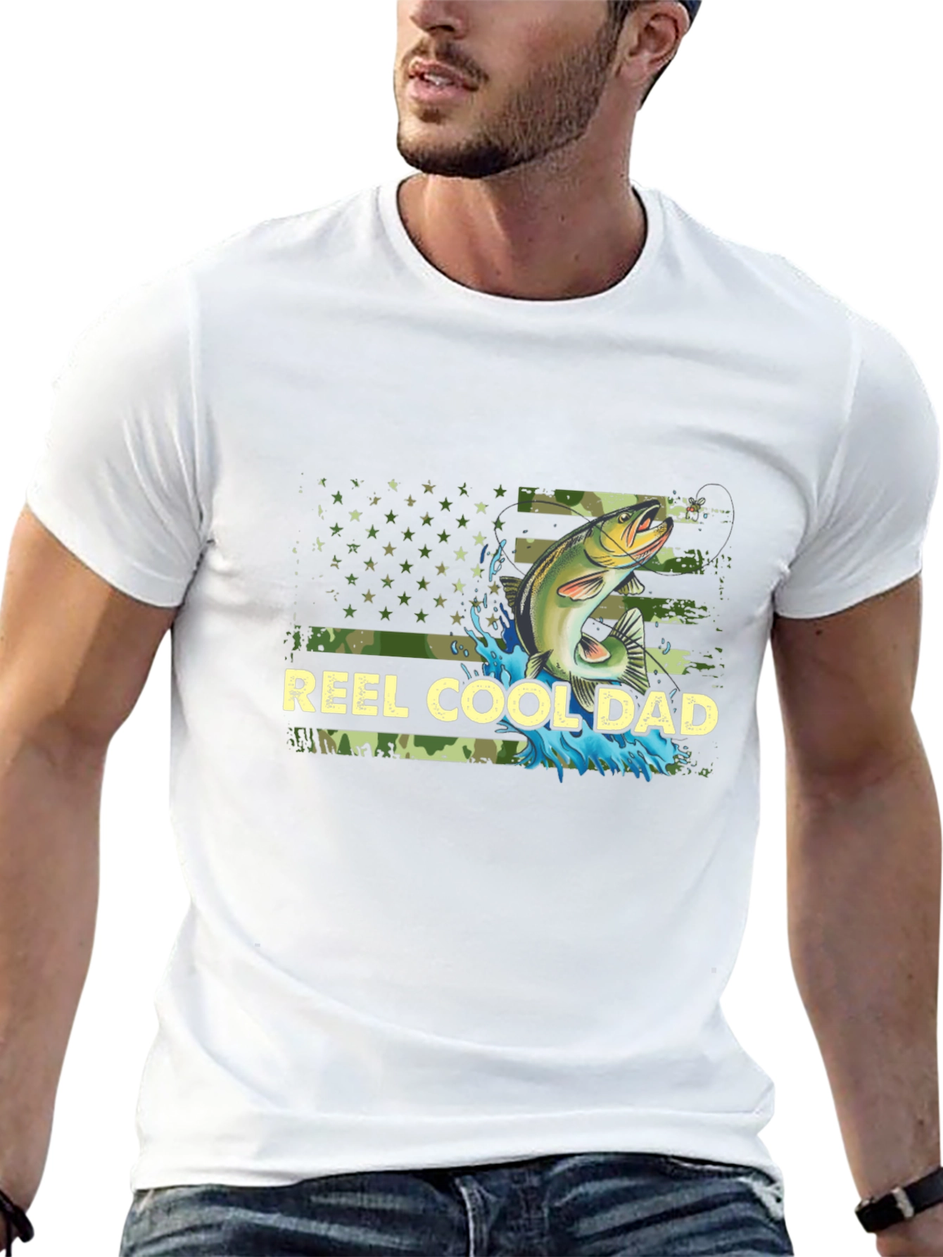 Reel Cool Dad Fishing T-Shirt - Camo USA Flag