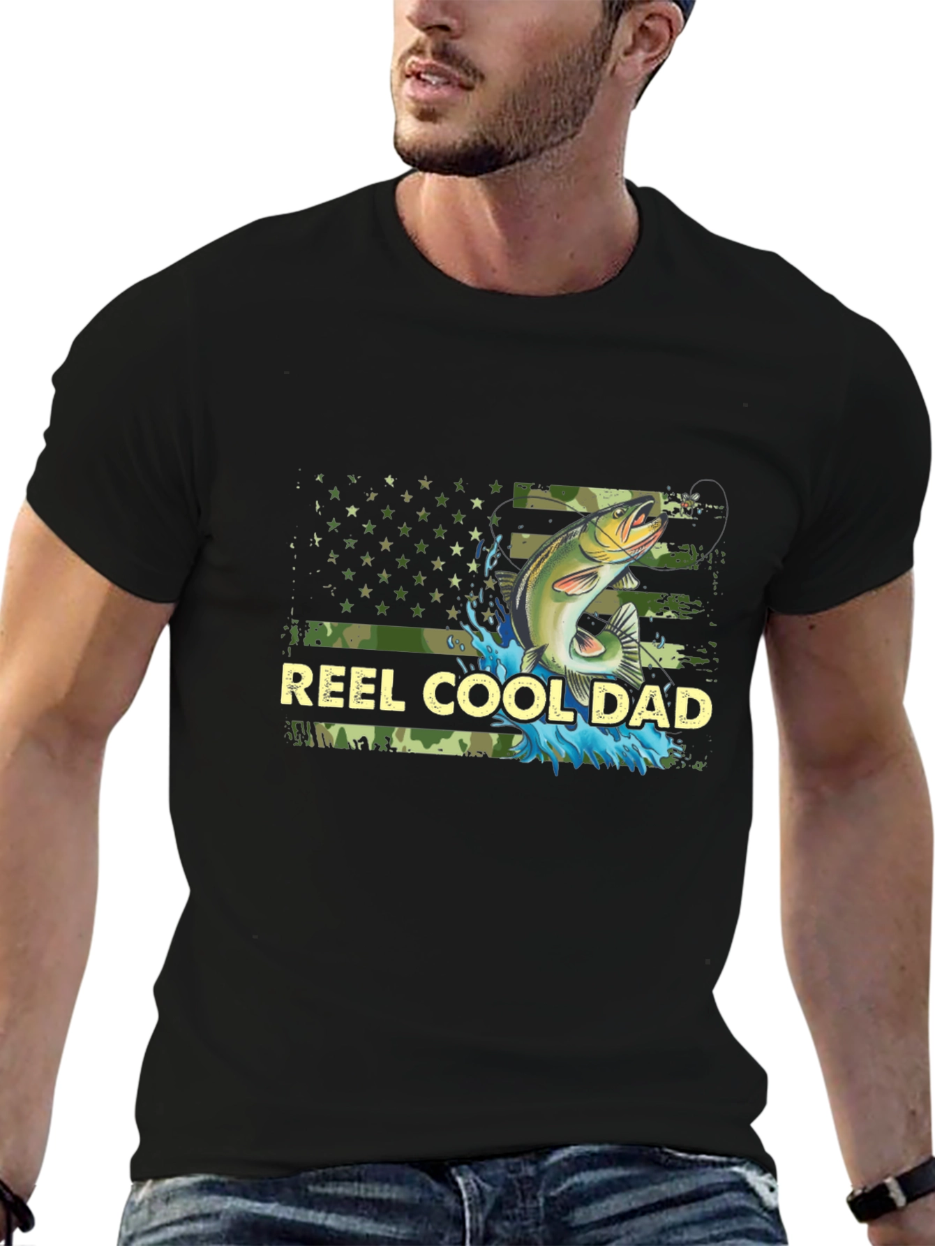 Reel Cool Dad Fishing T-Shirt - Camo USA Flag