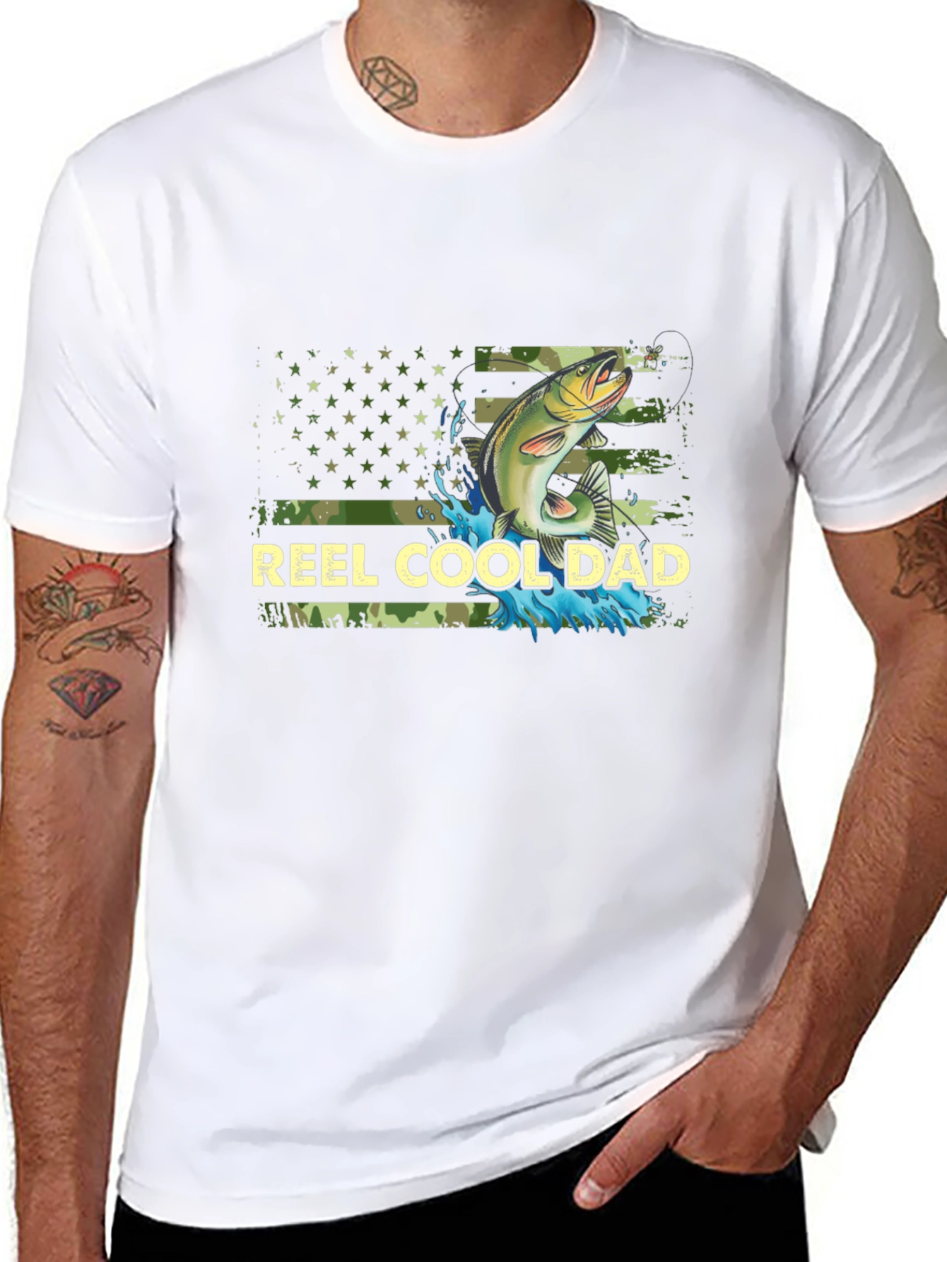 Reel Cool Dad Fishing T-Shirt - Camo USA Flag