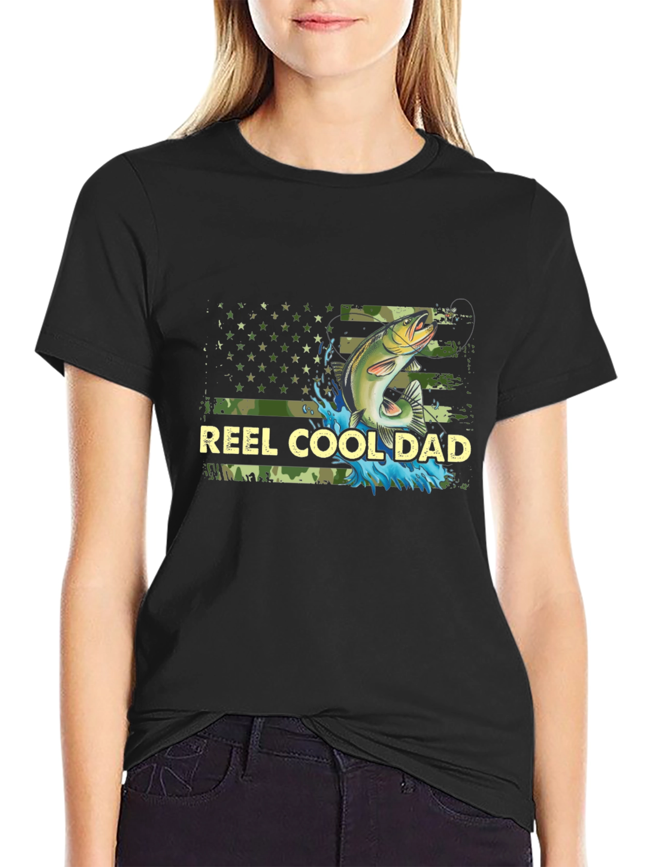Reel Cool Dad Fishing T-Shirt - Camo USA Flag