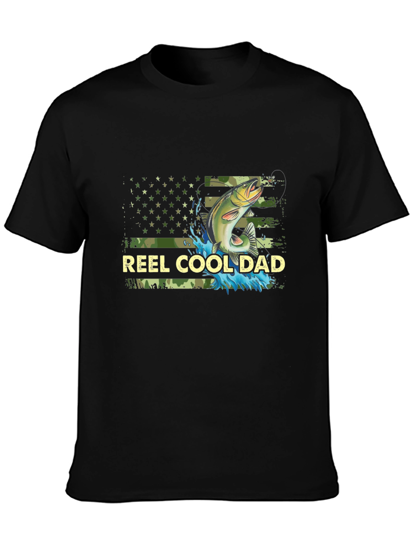Reel Cool Dad Fishing T-Shirt - Camo USA Flag