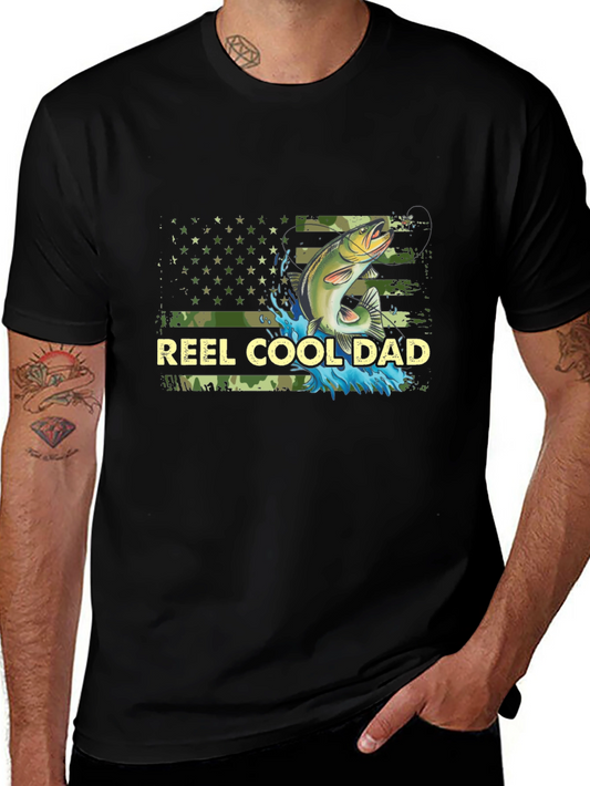 Reel Cool Dad Fishing T-Shirt - Camo USA Flag