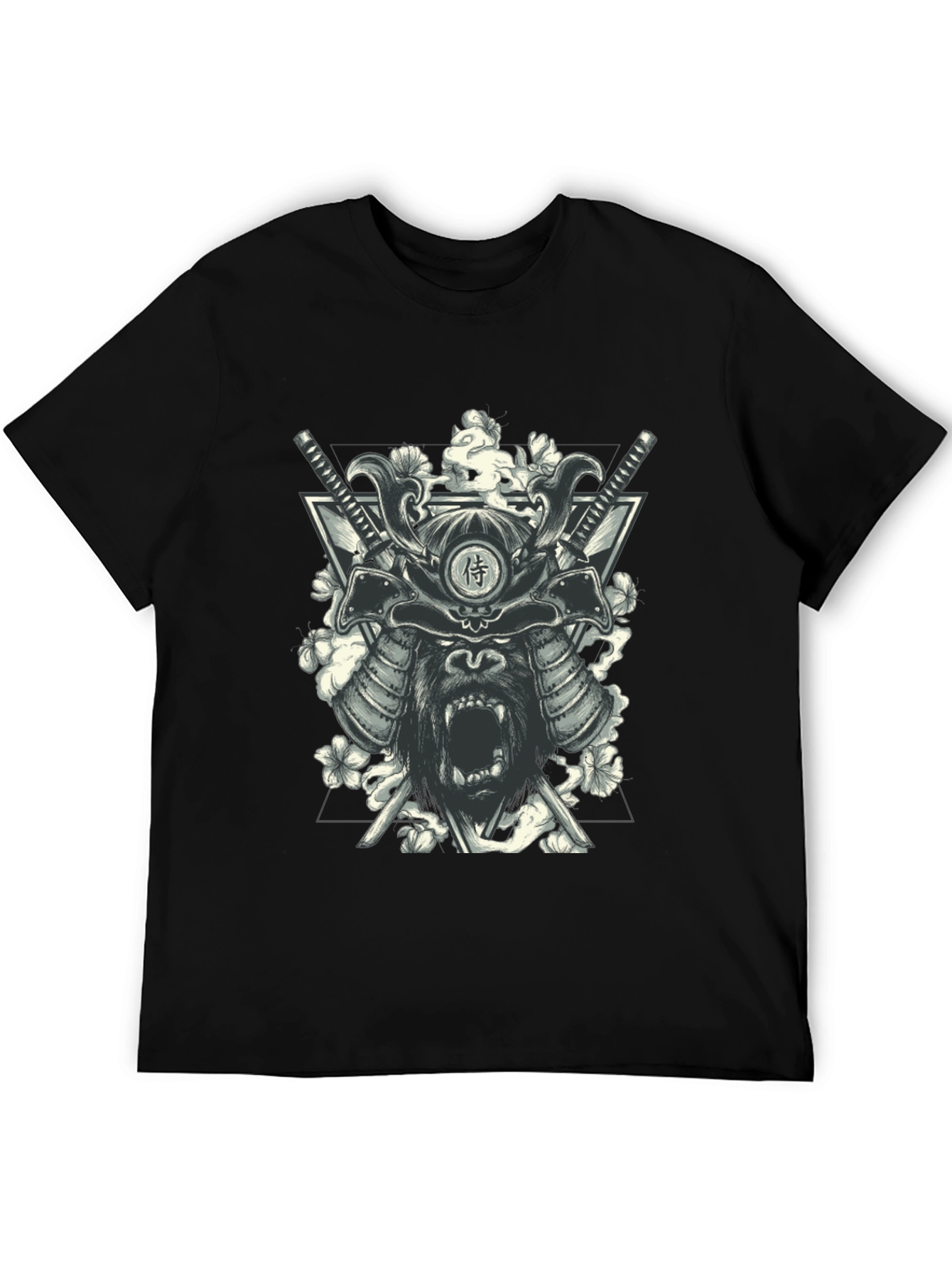 Samurai Gorilla Graphic Print Black T-Shirt