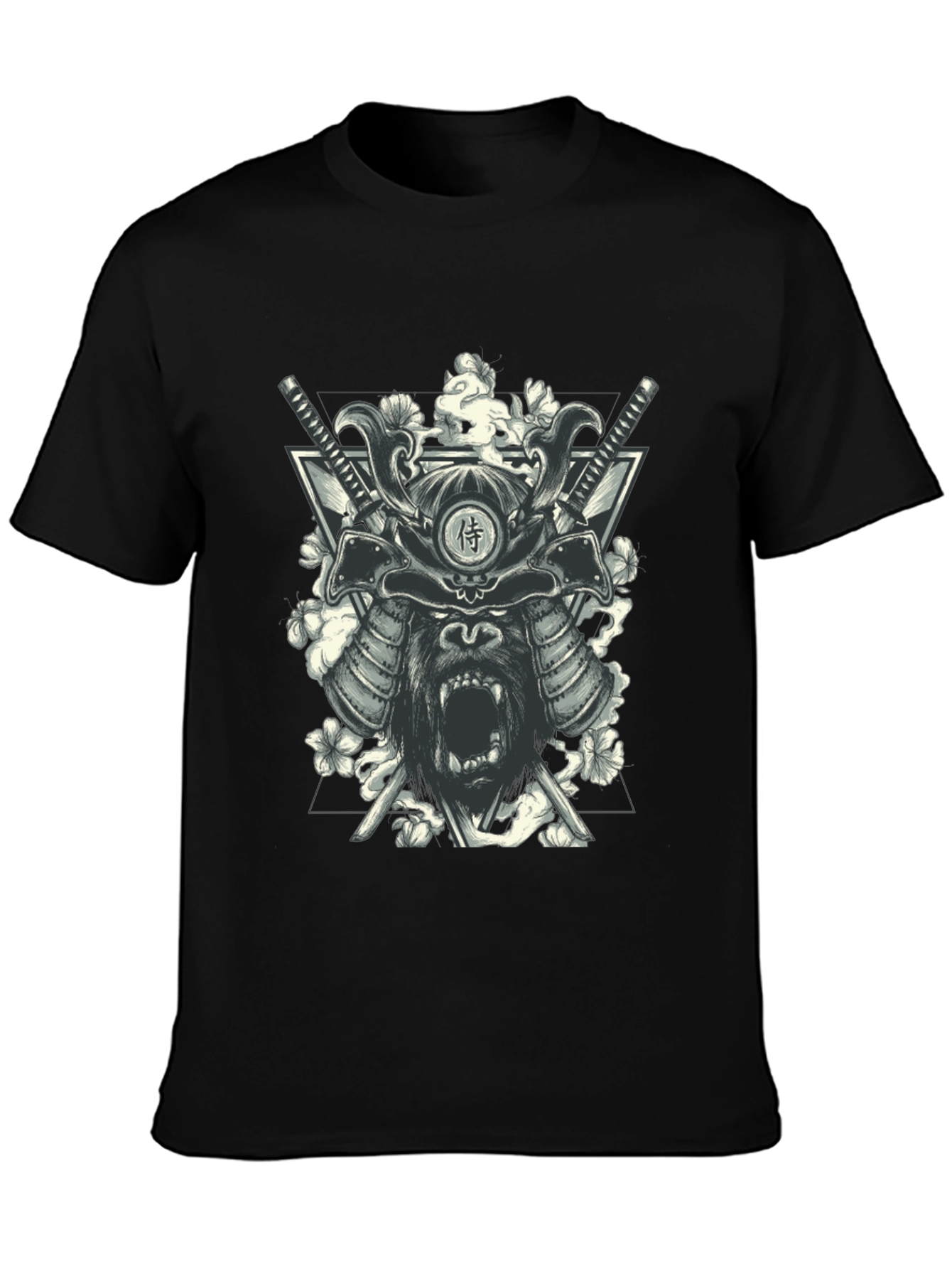 Samurai Gorilla Graphic Print Black T-Shirt