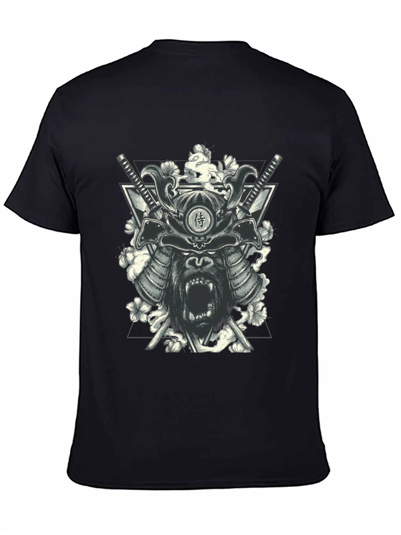 Samurai Gorilla Graphic Print Black T-Shirt