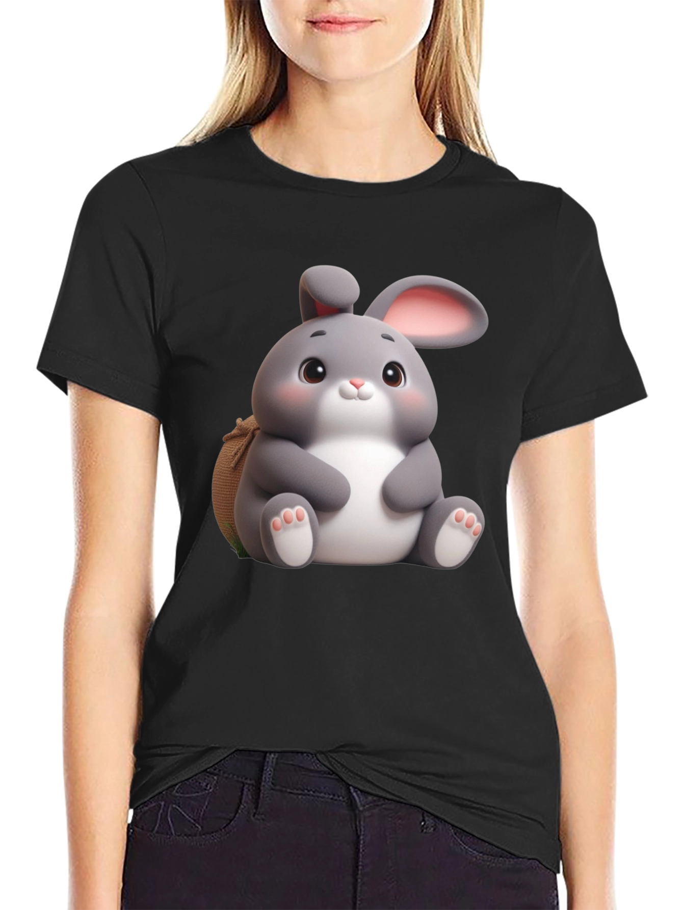 Cute Bunny Graphic Black T-Shirt
