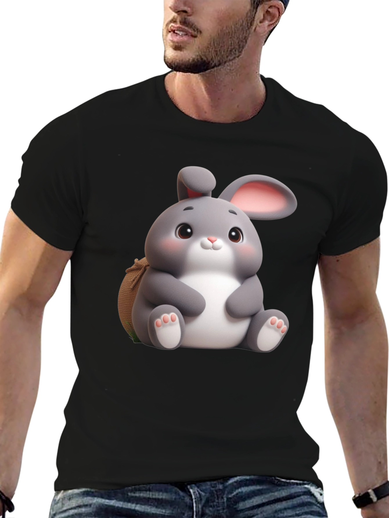 Cute Bunny Graphic Black T-Shirt