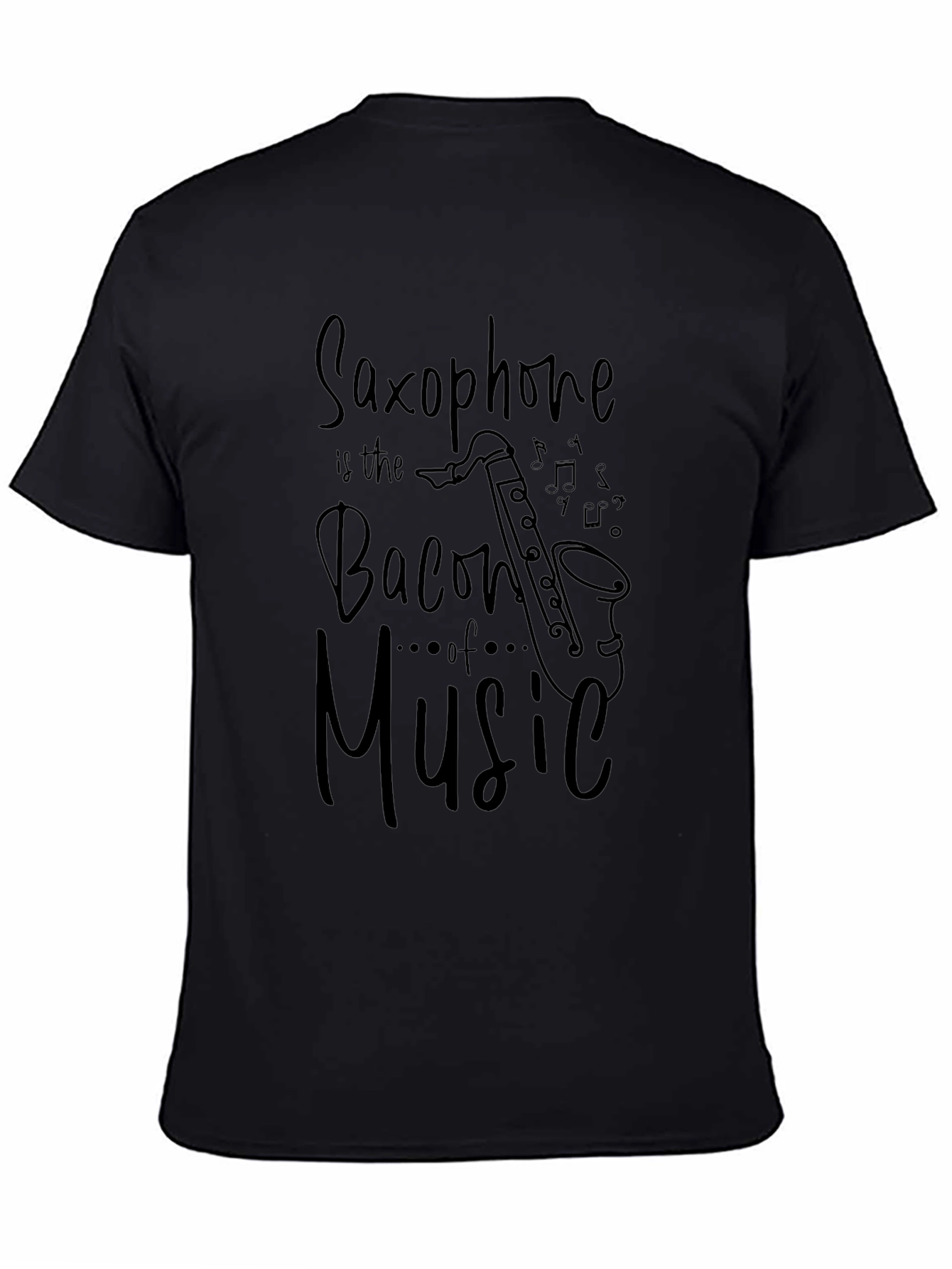 Saxophone Bacon of Music Black T-Shirt