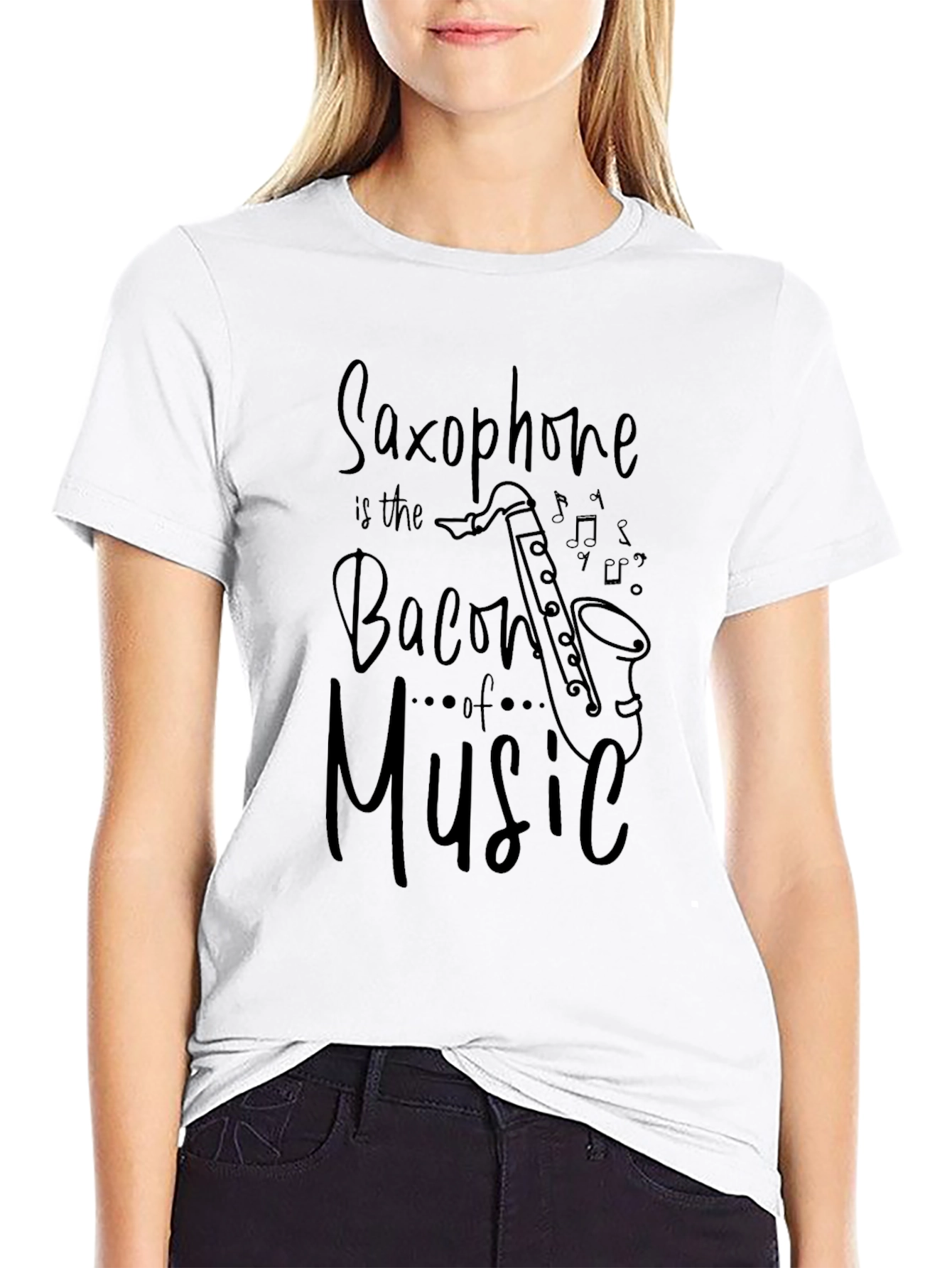 Saxophone Bacon of Music Black T-Shirt