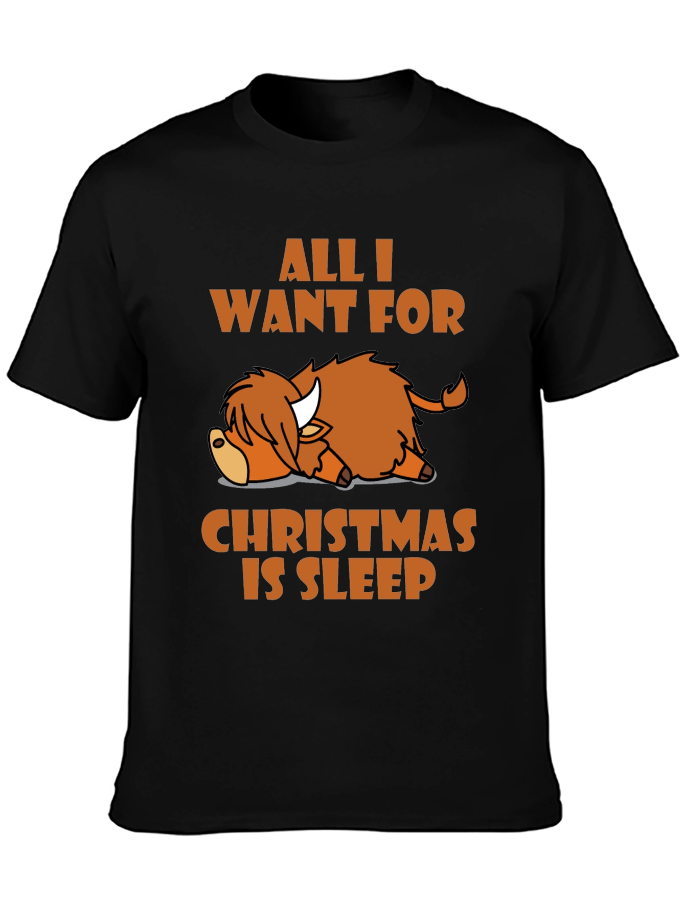 Sleepy Highland Cow Christmas T-Shirt