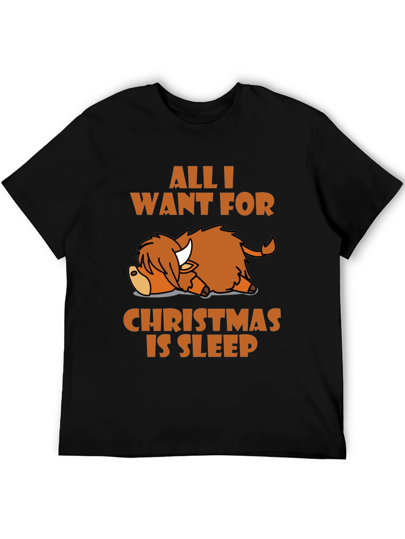 Sleepy Highland Cow Christmas T-Shirt