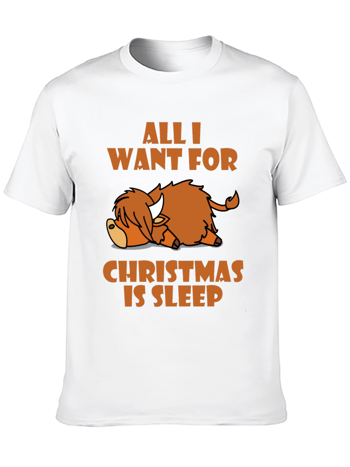 Sleepy Highland Cow Christmas T-Shirt