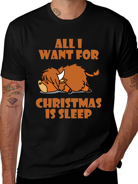 Sleepy Highland Cow Christmas T-Shirt