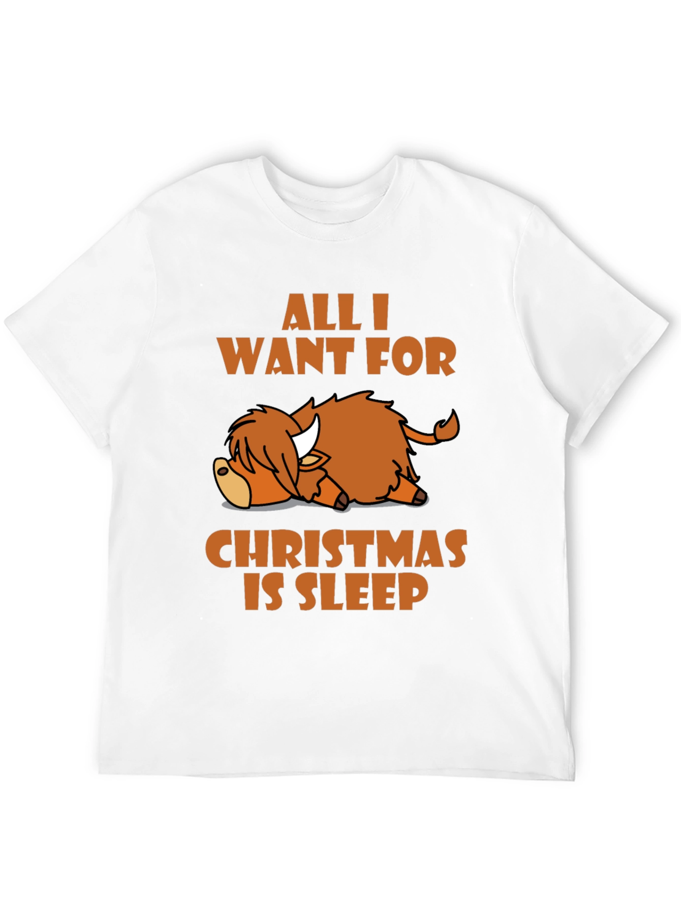 Sleepy Highland Cow Christmas T-Shirt