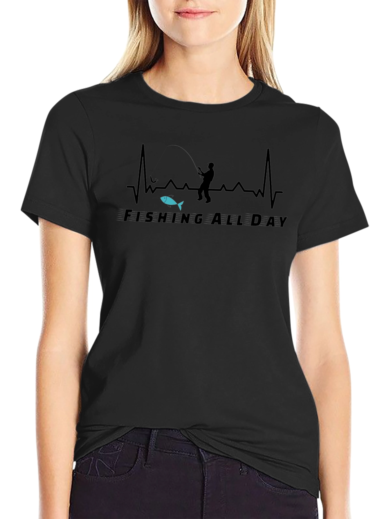 Fishing All Day Black Graphic Tee