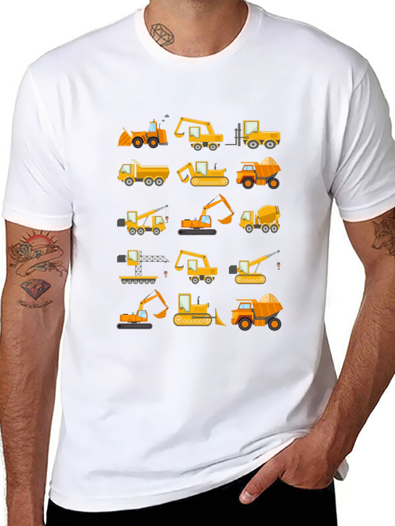 Construction Vehicles Pattern T-Shirt
