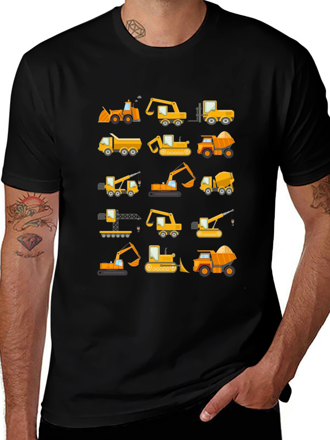 Construction Vehicles Pattern T-Shirt