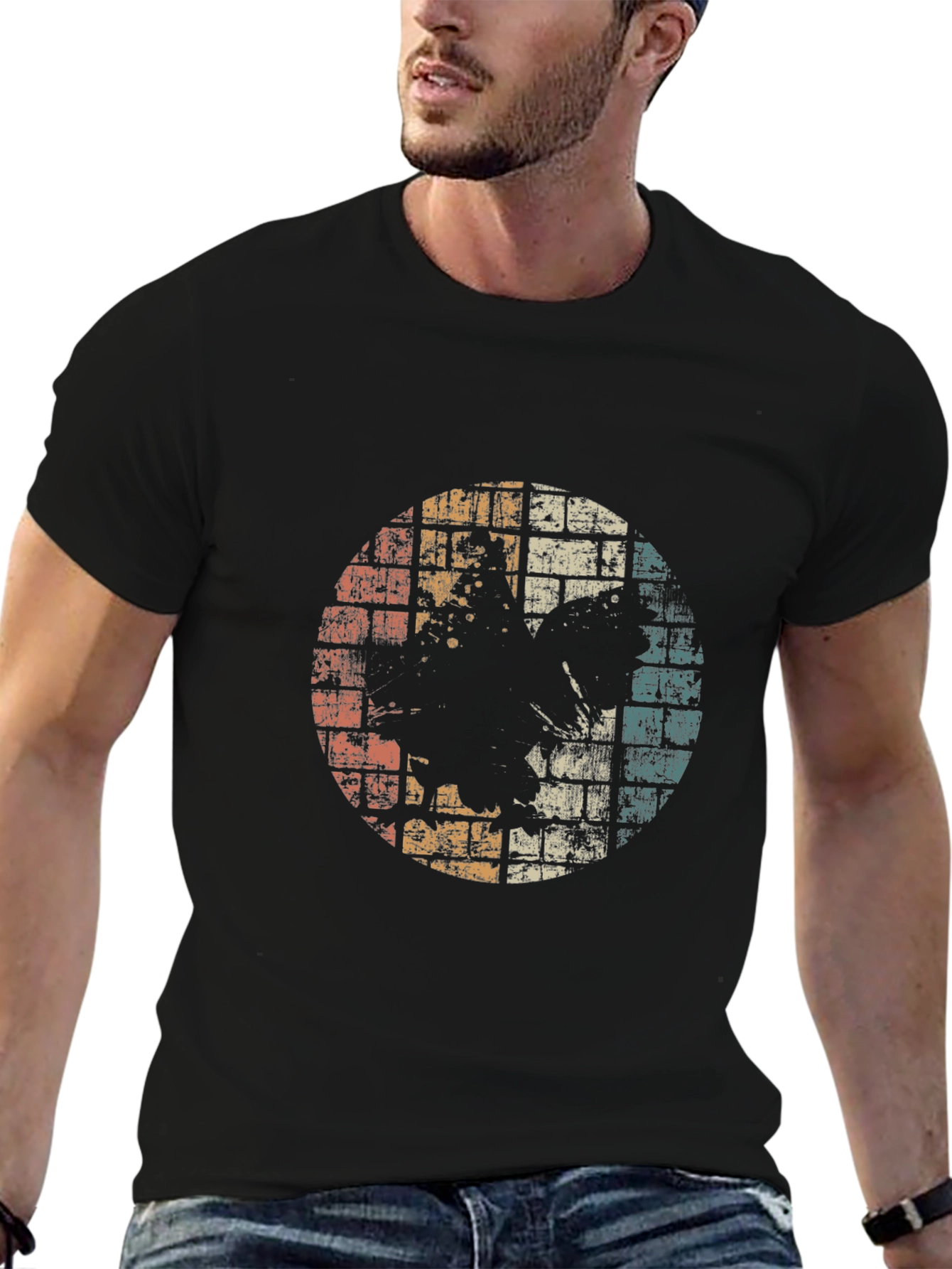 Retro Graphic Tee - Distressed Circle Design