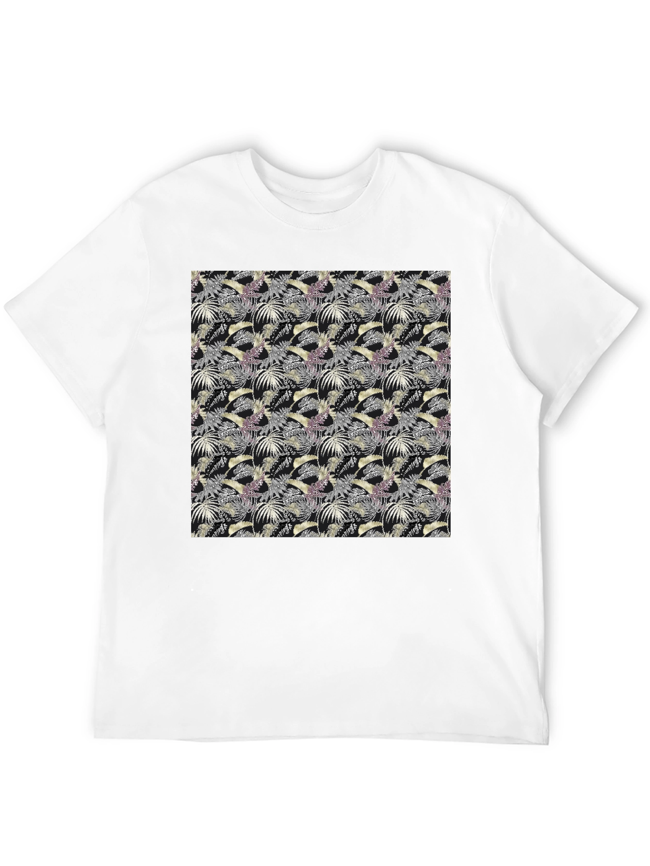 Tropical Leaves Pattern Black T-Shirt