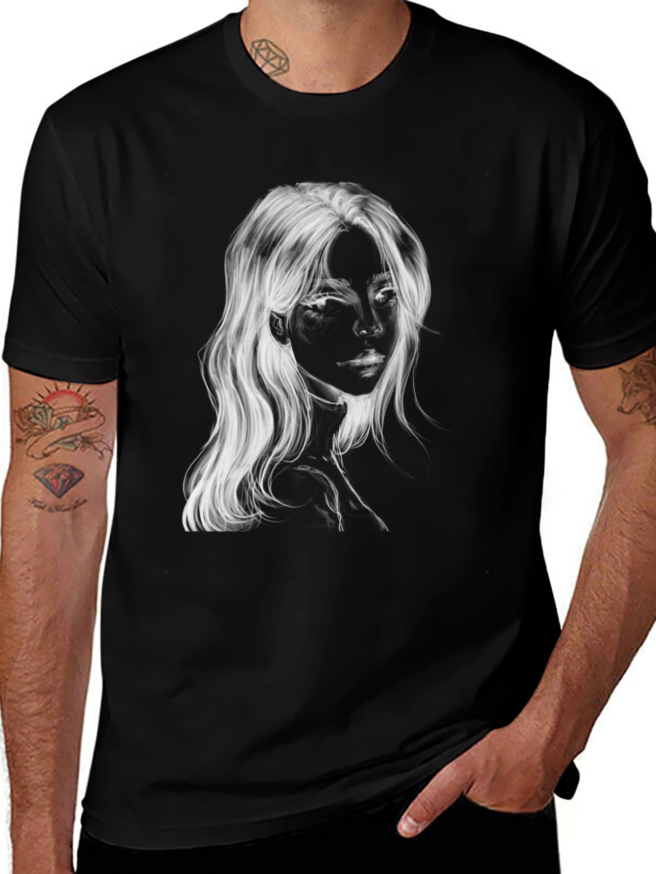 Monochrome Portrait Graphic T-Shirt