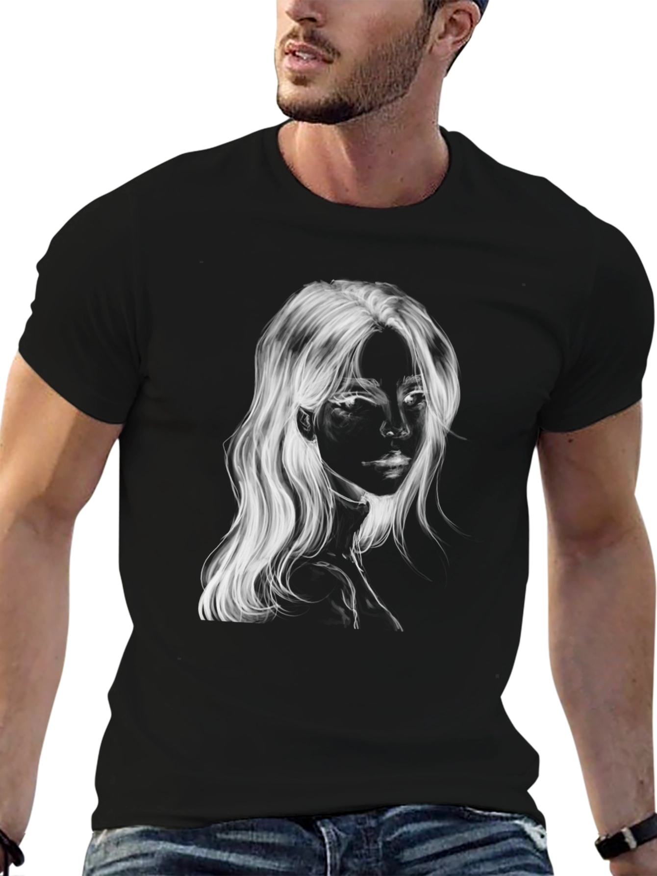 Monochrome Portrait Graphic T-Shirt