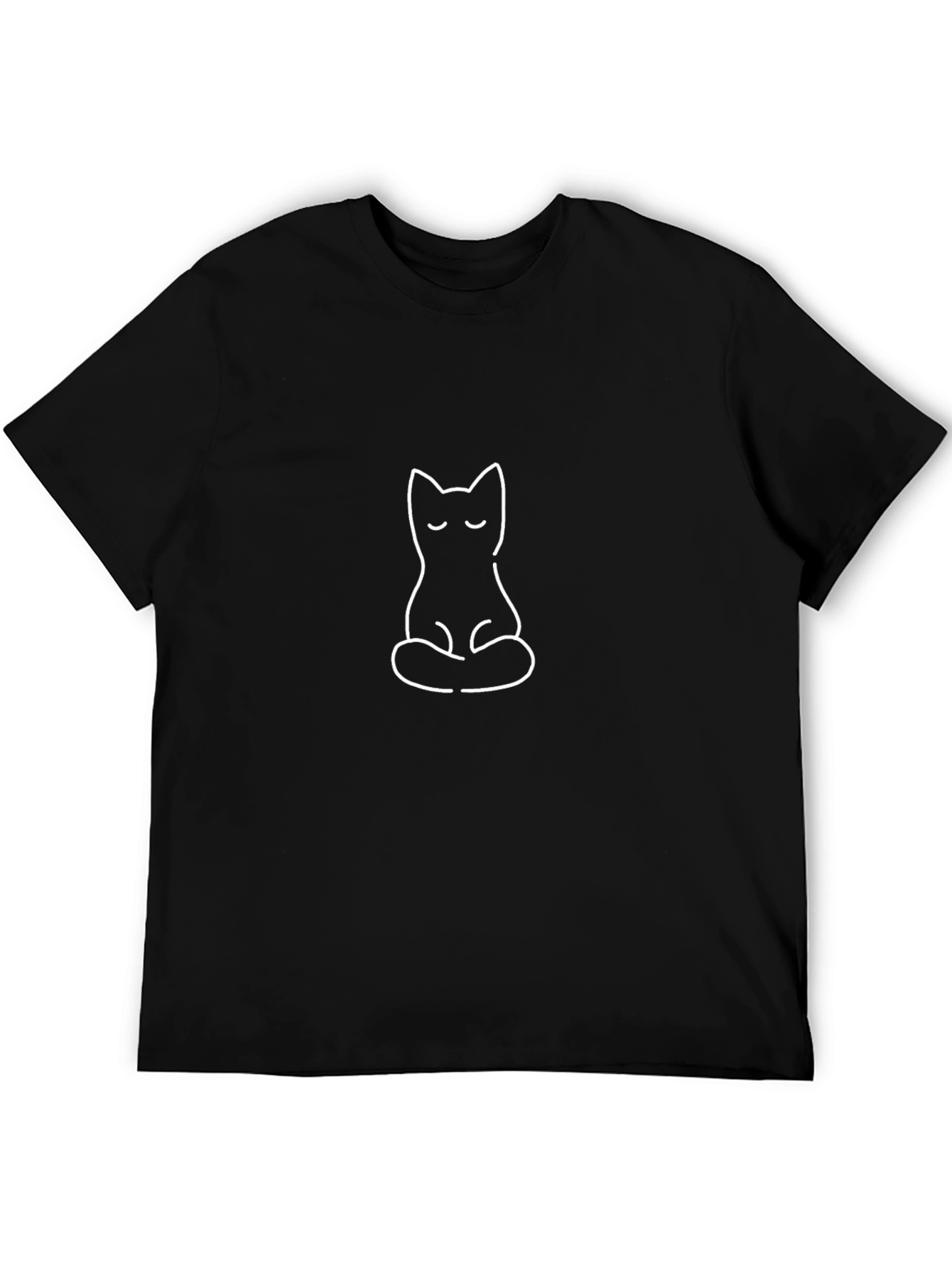 Meditating Cat Graphic Tee - Black Cotton