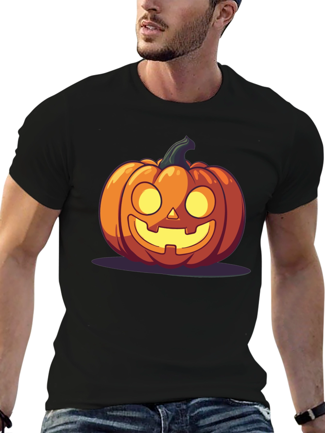 Halloween Pumpkin Graphic Tee - Black