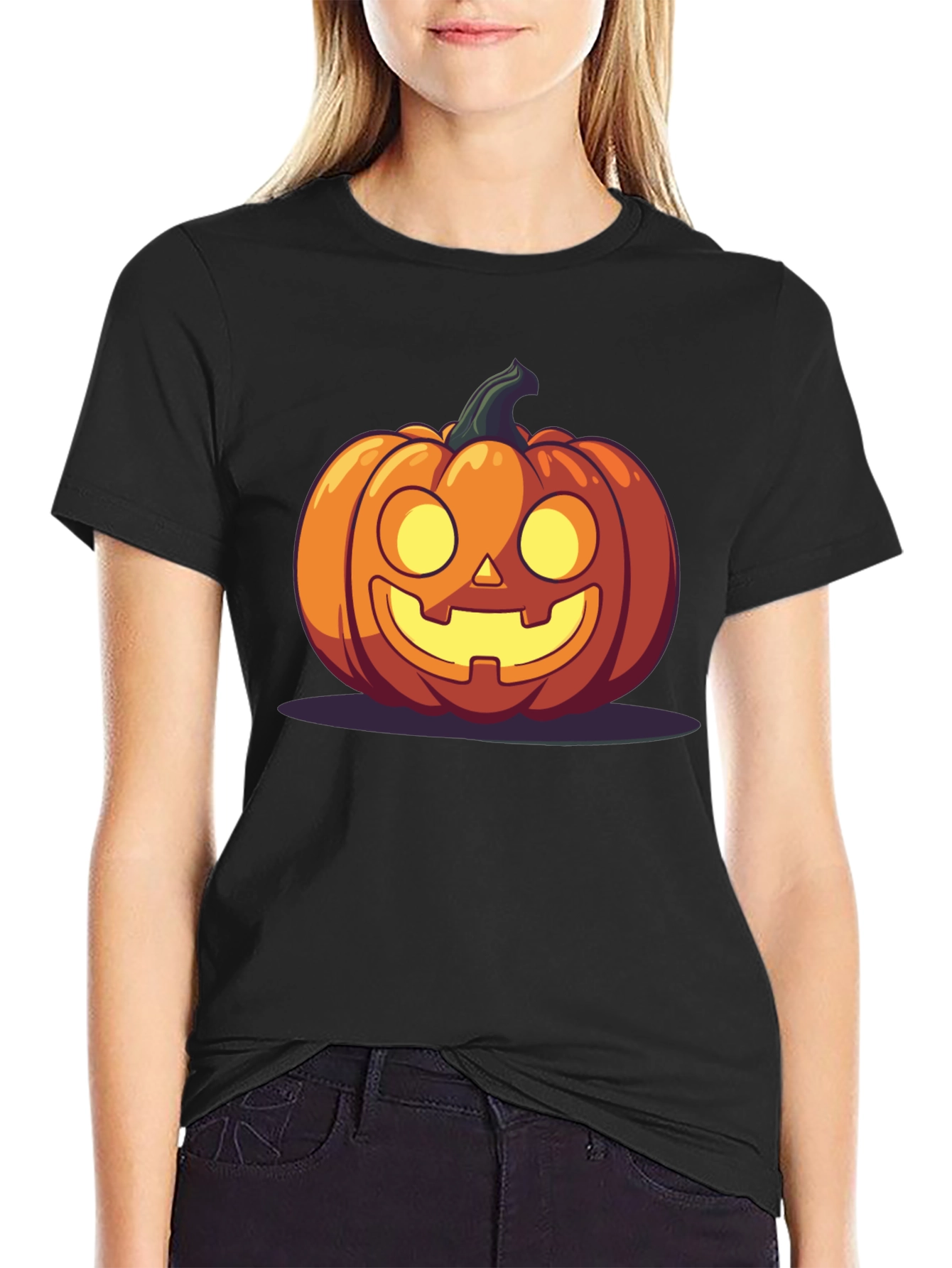 Halloween Pumpkin Graphic Tee - Black